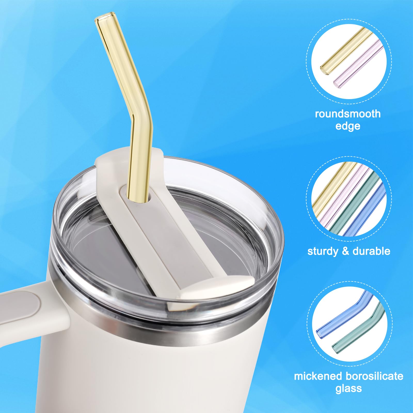 Cannucce di vetro di ricambio per Stanley, compatibili con bicchieri Stanley da 40, 30 e 567 g, 30,5 x 10 mm e 22,9 x 10 mm, cannucce in vetro colorate riutilizzabili per accessori Stanley Cup