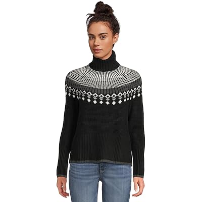 L.L.Bean Supersoft Waffle Sweater Turtleneck Fair Isle black fair isle