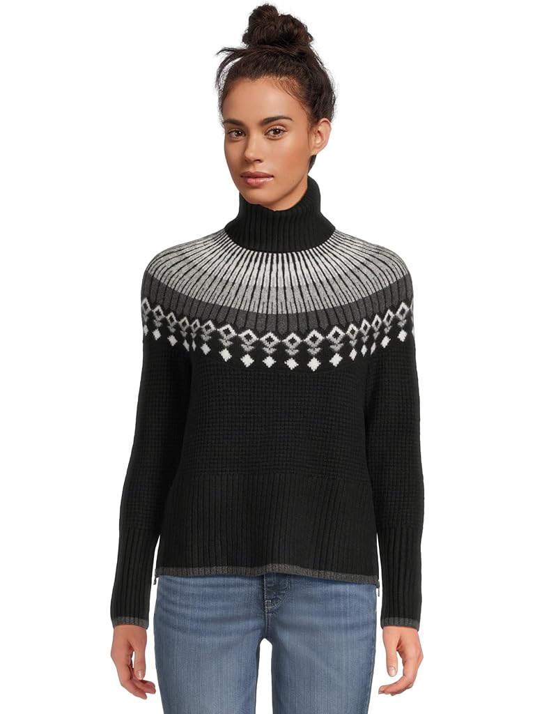 Black L.L.Bean Supersoft Waffle Sweater Turtleneck Fair Isle