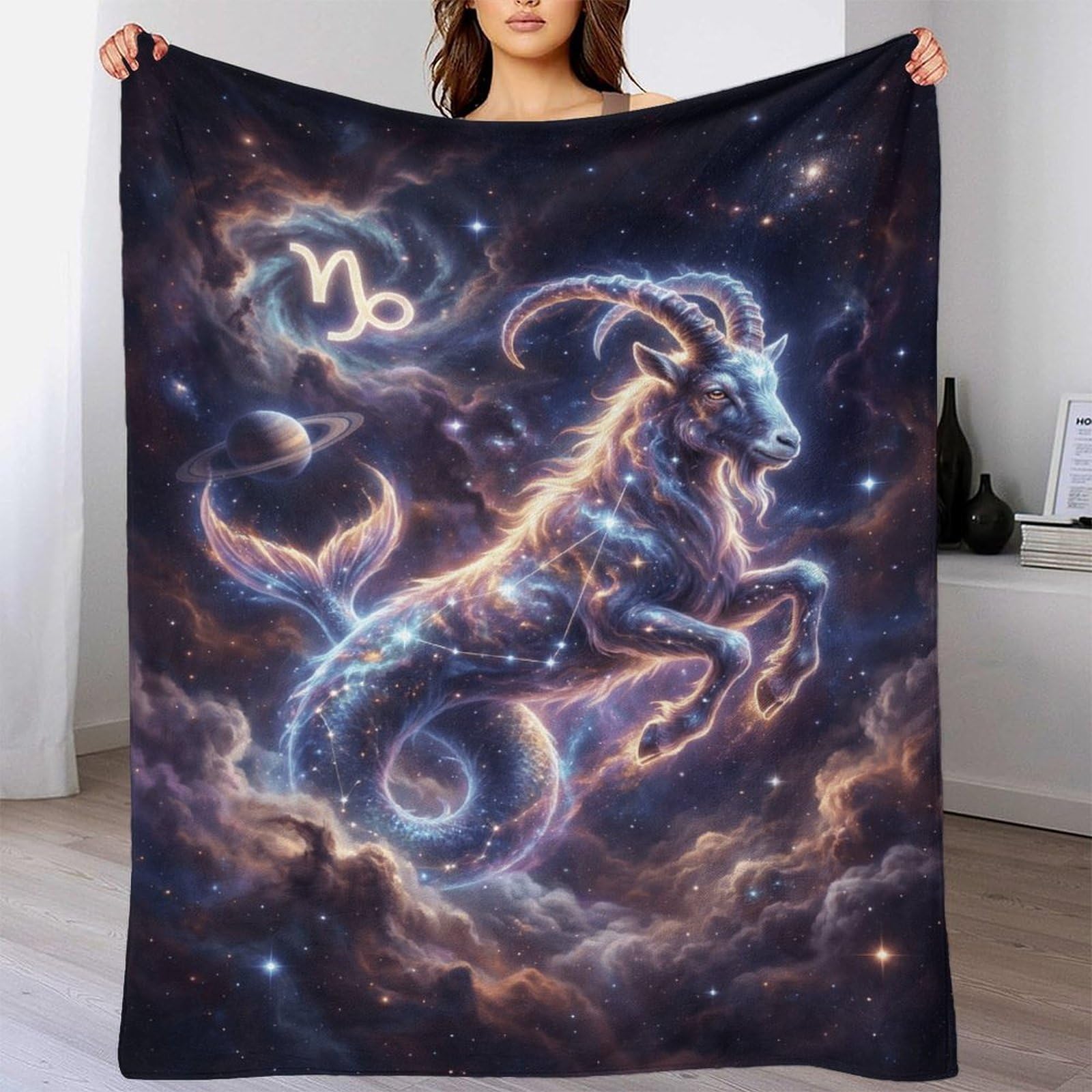 W7C8U2X3 Capricorn Zodiac for for Flannel Throw Blanket, Couch Bed Travel
