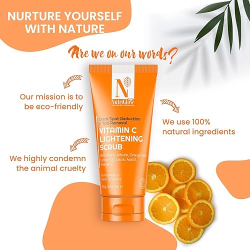 Miniatura 5 de NutriGlow Advanced Organics Exfoliante aclarador de vitamina C para exfoliación, control del acné con piel sensible a la cáscara de naranja, piel