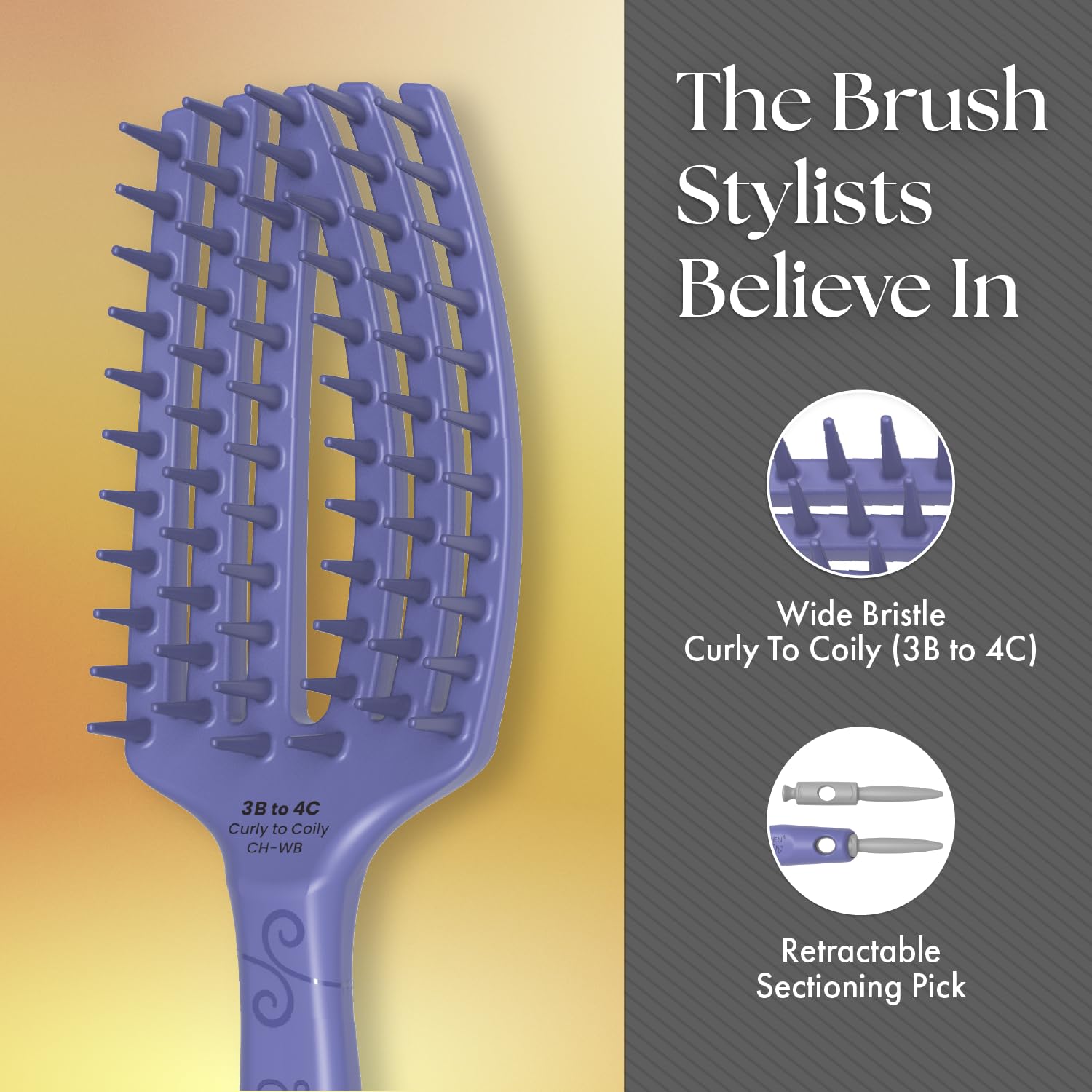 Olivia Garden CurlyHair Brush for Wet or Dry Hair - Curly Hair Brush for Detangling, Product Layering, Curl Encouragement, Scalp Care