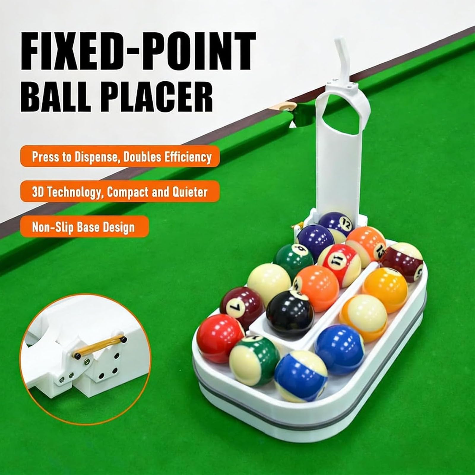 Rastrelliera per allenamento biliardo, portatile, di precisione, con base antiscivolo, lanciatore a pressione per biliardo e pratica con nove palline, attrezzatura per allenatori di abilità