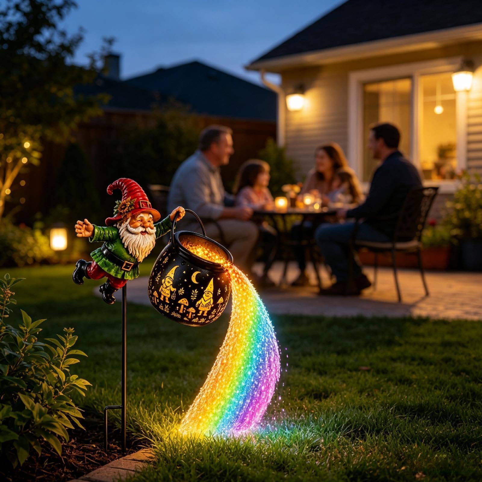 Paletti da Giardino a Solare Figurina Luminosa in Calderone di Resina con