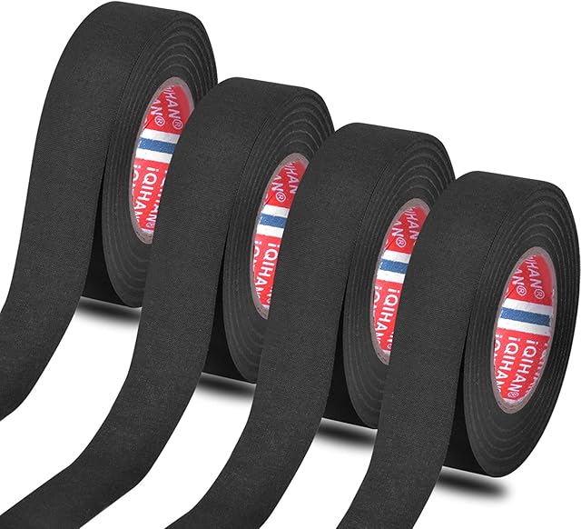 4 Rolls Flame Retardant Tapes, 19 mm x 20 m Auto Tape Adhesive Fabric Cloth Tape Heat-Resistant Cloth Harness Tape, Wiring Harness Loom Tape Electrical Insulation Tape for Car, Cables, Black