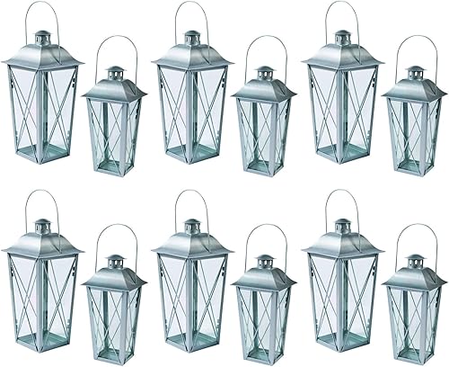 Faroles de metal plateado a granel, 12 piezas, portavelas, boda, recepción, centros de mesa