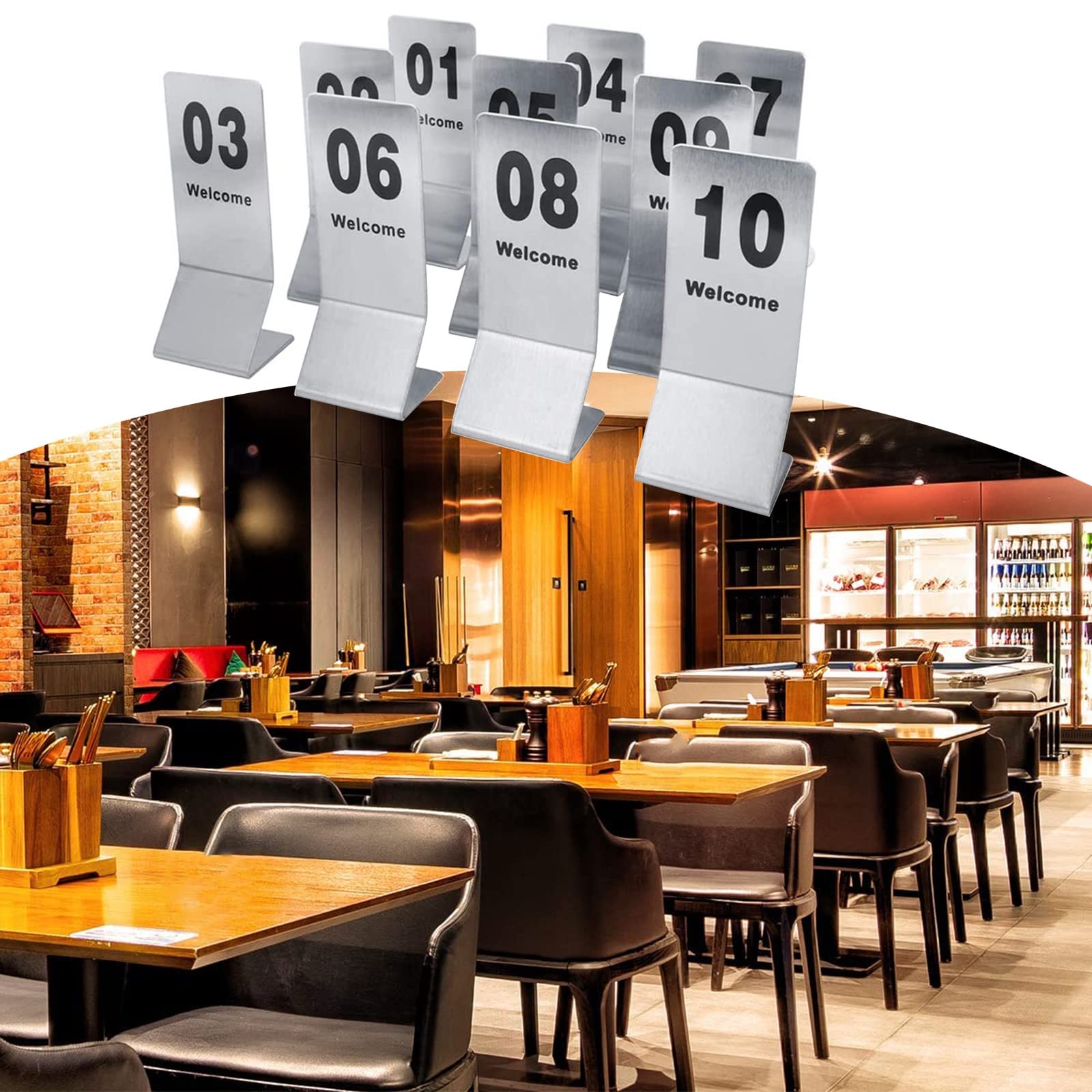 V3VOGUE Número De Mesa De Metal 1~25 1~50 for Restaurante, Bares, Signo De Número De Mesa De Boda, Números Lateral Doble, Letreros De Placa De Acero Inoxidable, Carteles Reservado