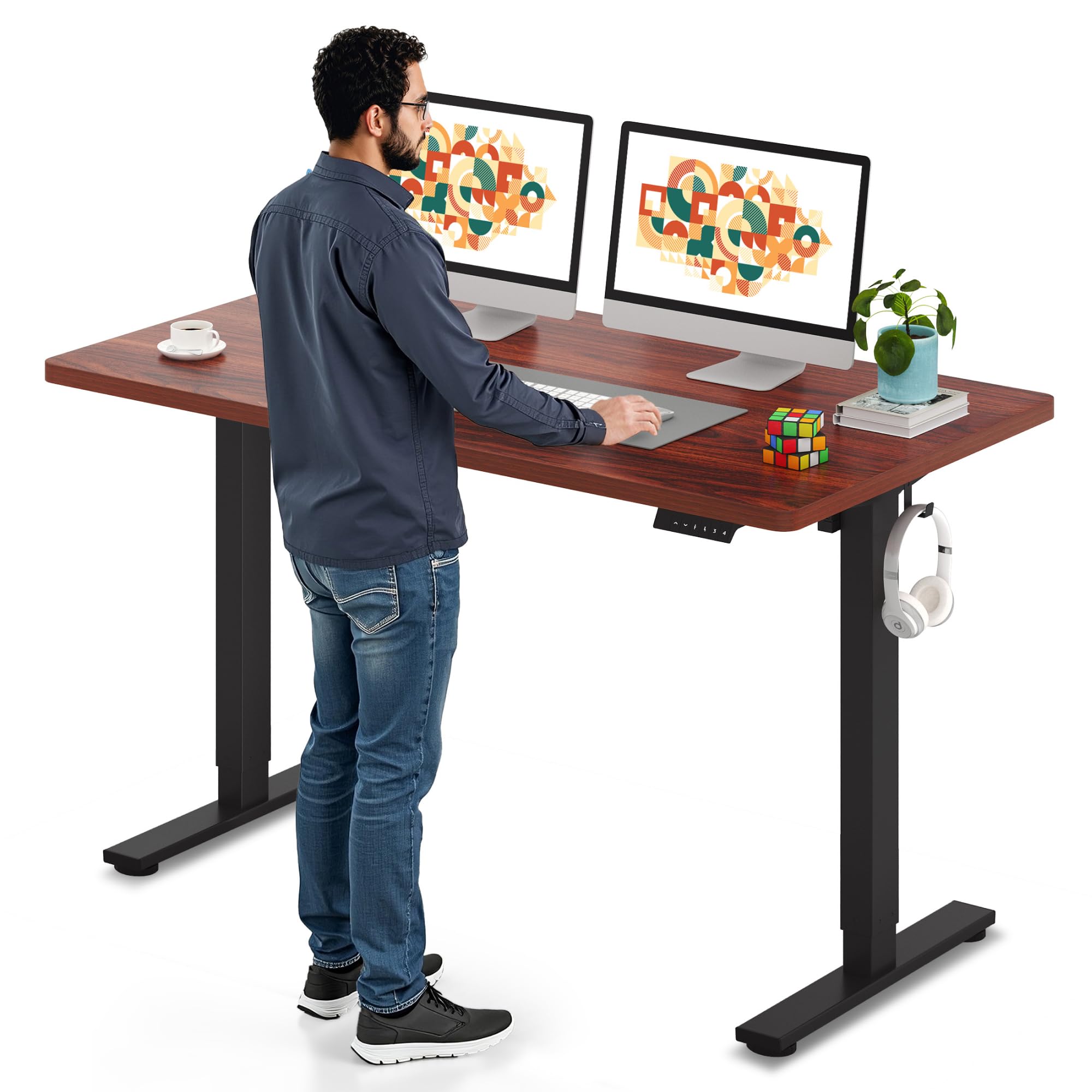 SANODESK Electric Standing Desk 55 x 28 Inches Whole-Piece Desktop Height Adjustable Stand Up Desk w/6-Button Controller Ergonomic Computer Desk for