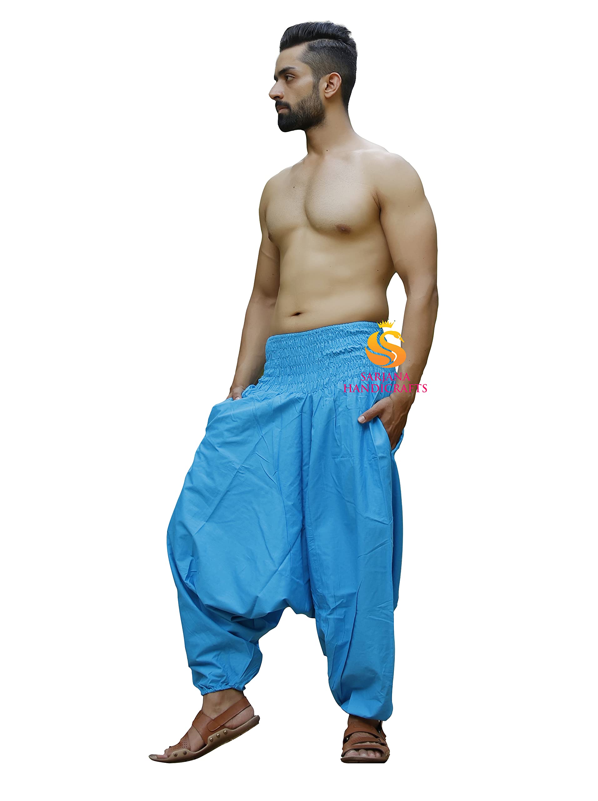 SARJANA HANDICRAFTS Pantalones Harem de algodón unisex para hombre, pantalones de yoga holgados y bohemios