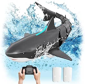 JELLY PLAY Remote Control Shark Pool Toys for Kids Age 8-12, 2.4GHz Waterproof RC Boat, Toy Shark with Light for 60 Mins Play, Gift for Boys Girls