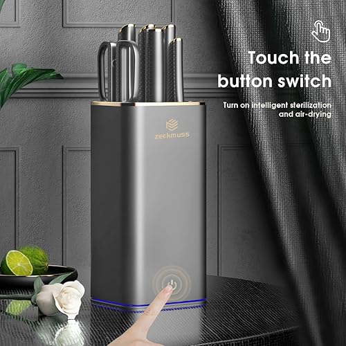 Miniatura 3 de ZEEKMUSS Juego de cuchillos para cocina con bloque, juego de cuchillos de bloque de acero inoxidable de 6 piezas con afilador, tijeras de cocina,