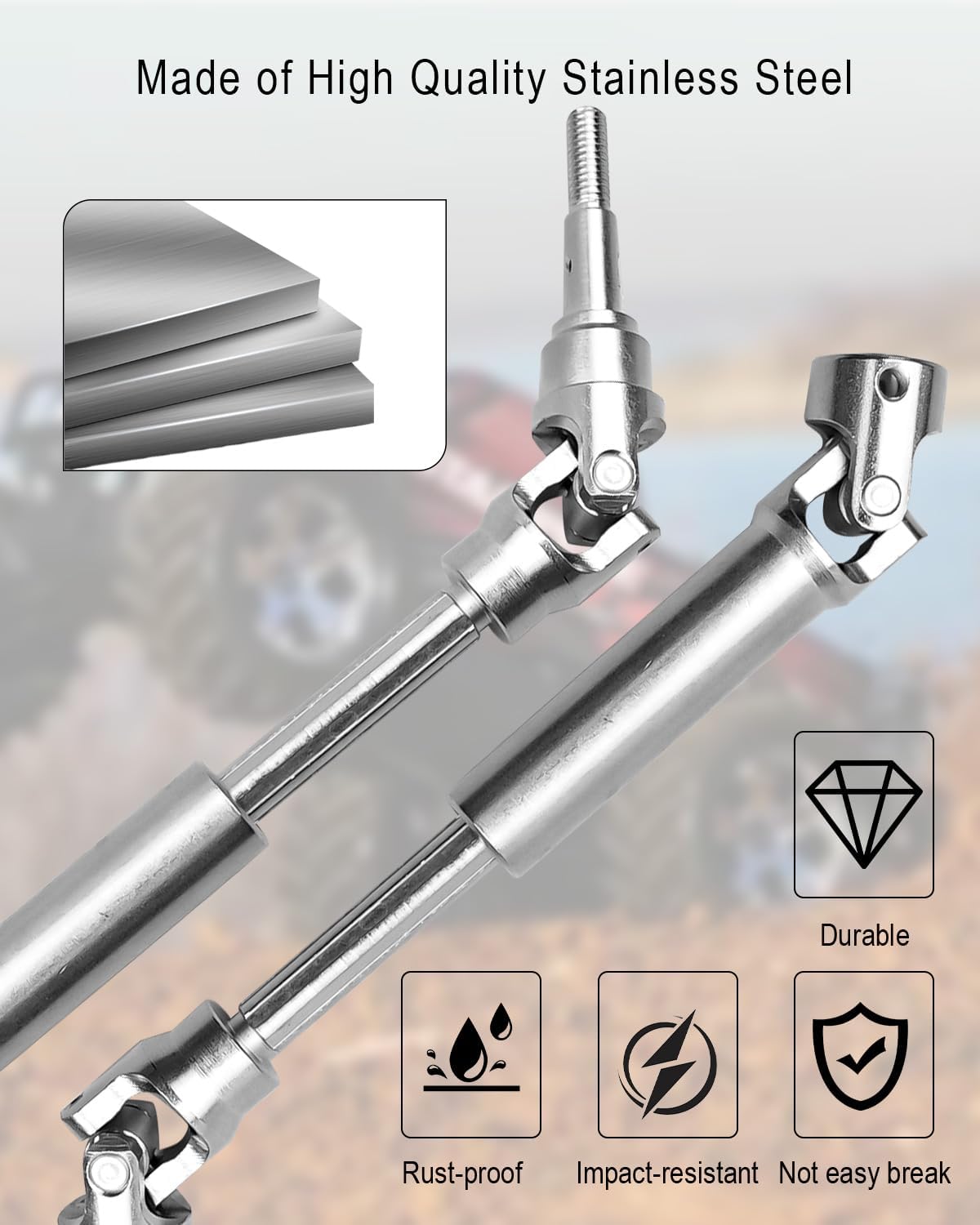 Stainless Steel Rear Drive Shaft CVD Upgrades Parts Fit for Traxxas Slash 4X4 Stampede 4X4 Rustler 4X4 Hoss 4X4 RC Truck