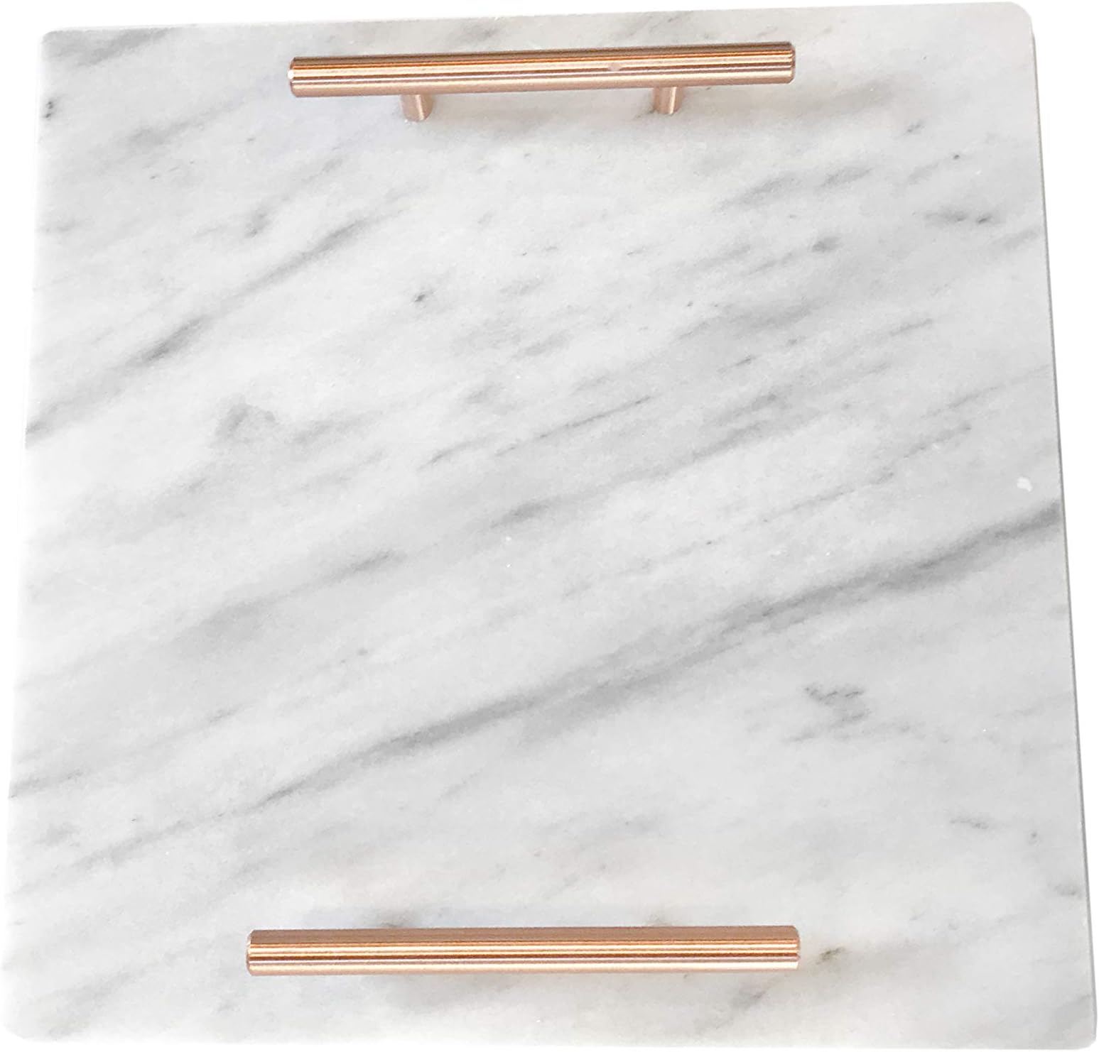 Cararra Blanco Marble Slab Cheese Board with Brushed Metal Handles (Brushed Copper)