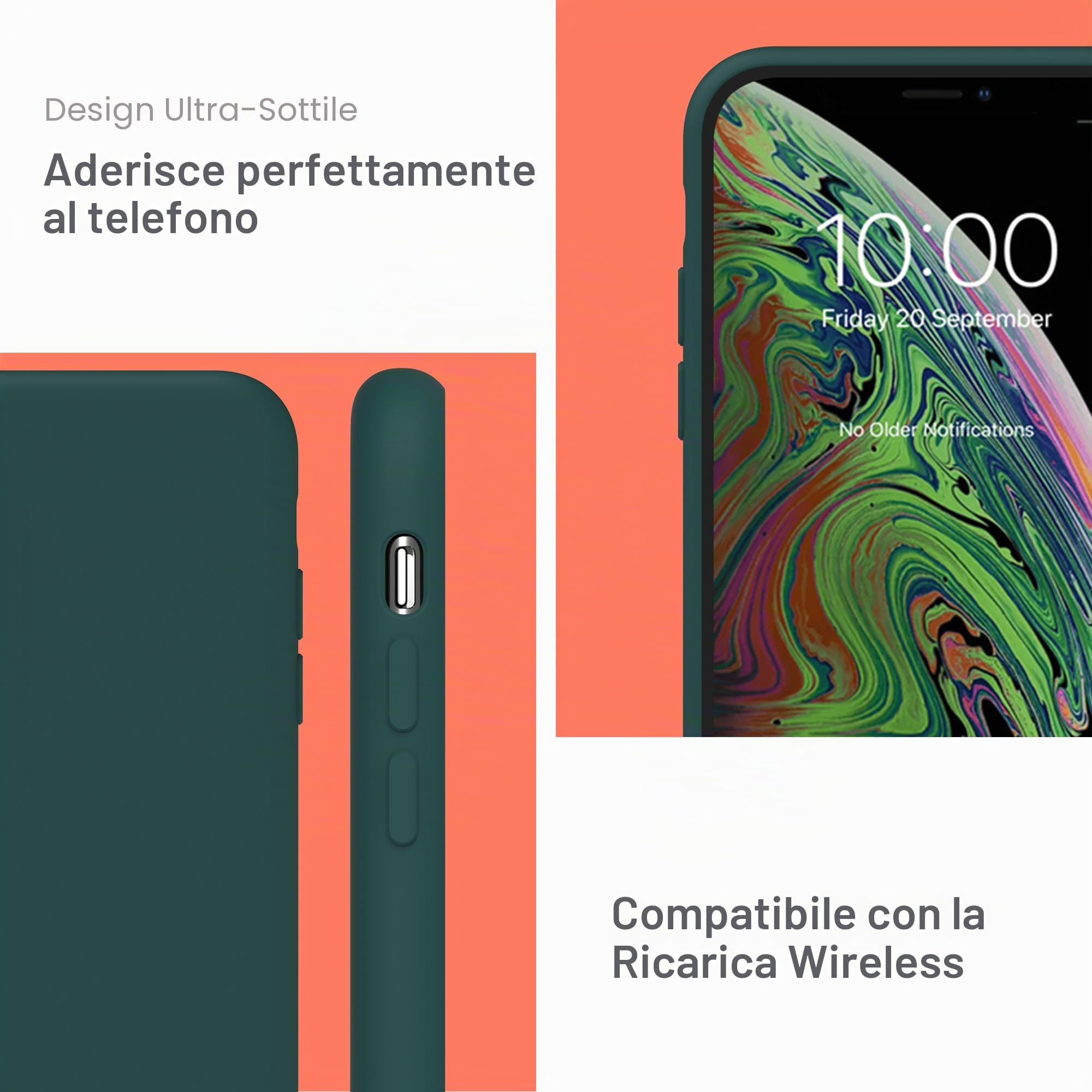 YATWIN Cover per iPhone XS, iPhone X, Custodia in Silicone Morbido con Tagli di Precisione per Fotocamera, Design Ultra Sottile, Protezione 360° con Bordi Rialzati, ‌Verde‌