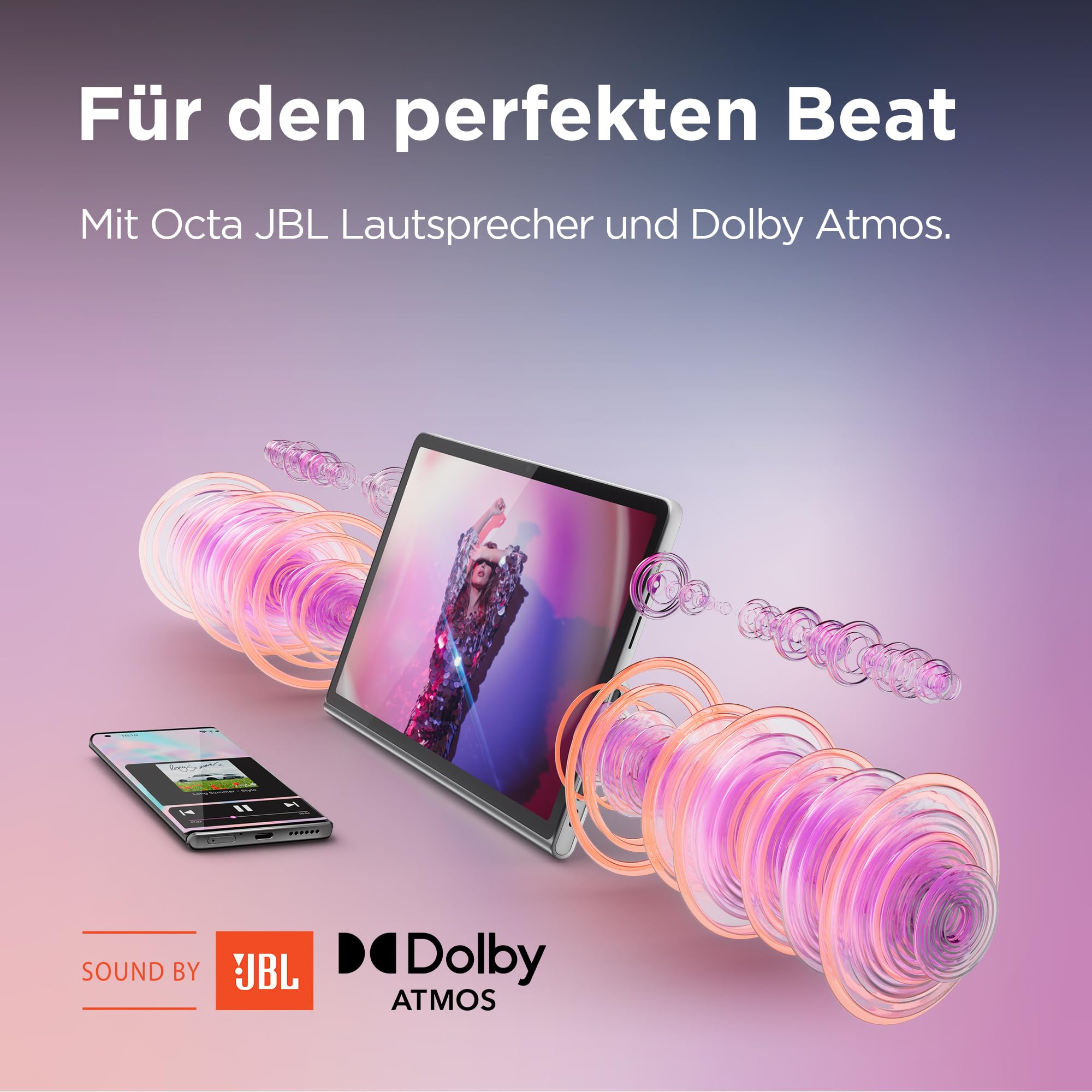 Nahaufnahme des integrierten Ständers des Lenovo Tab Plus, der bis zu 175 Grad verstellbar ist.