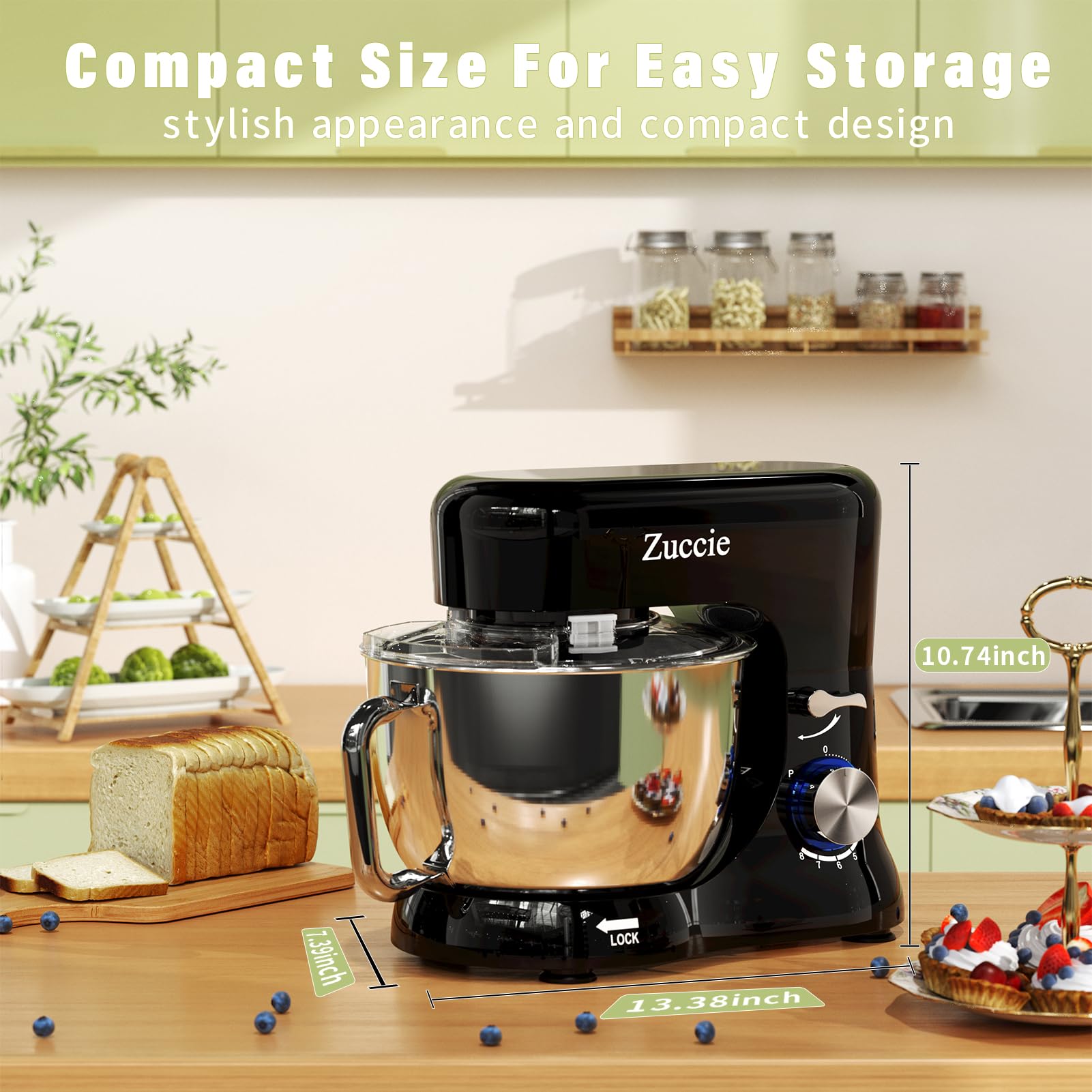 Impastatrice Planetaria, Zuccie 1000W Robot da Cucina Multifunzione, 5L 8 Velocità Impastatrice Professionale con Frusta, Gancio per Impastare, Frusta per Dolci, Ciotola di Acciaio Inossidabile (Nero)