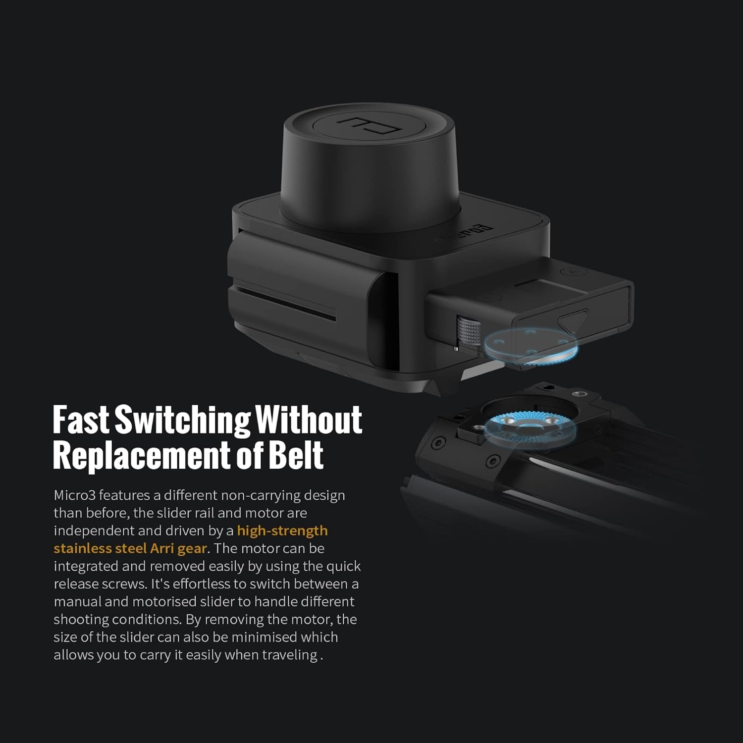 Zeapon Micro 3 E700 Double Distance Motorized Camera Slider, 30''/77cm Travel Distance, Compact Slider with carrying case, Motor Quick Switching, 10-26Lbs Payload and Adjustable Sliding Damping Design