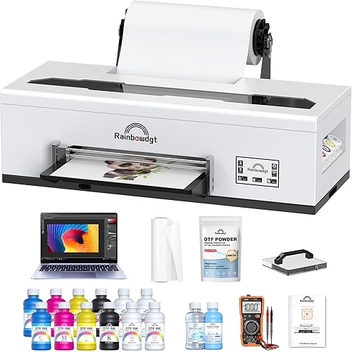 RAINBOWDGT R1390 DTF Printer, A3 T-Shirt Printing Machine with Laptop Bundle, 13" DTF Apparel Printer, Direct to Film Heat Transfer, Suitable for Cotton, Denim, Canvas