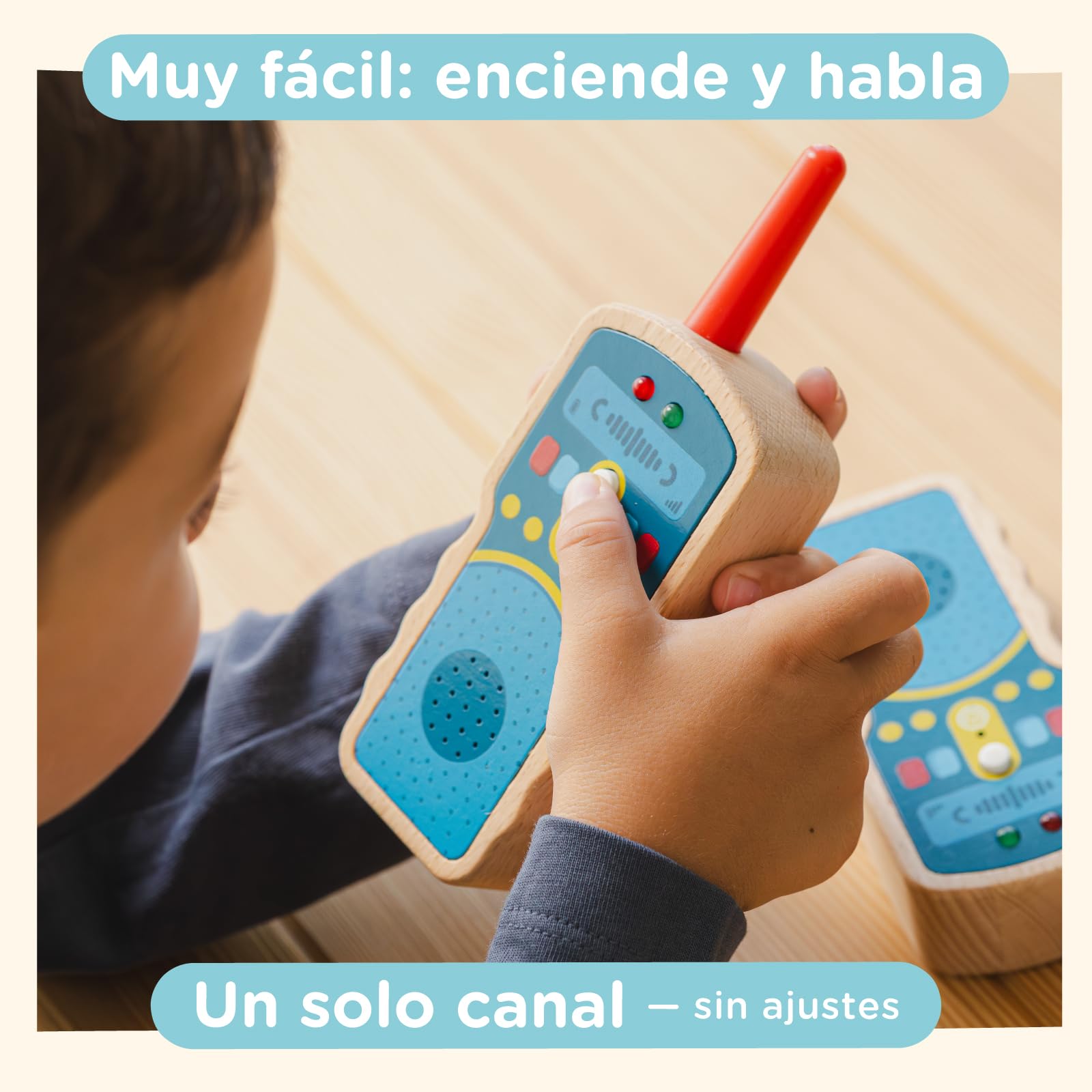 Nene Toys Walkie Talkies de Madera para Niños – Radios Reales de 2 Vías, Alcance 500 m – Push-to-Talk, Canal Único – Haya FSC®, Seguro y Duradero – Juego Interior/Exterior – Idea Regalo 2–8 Años