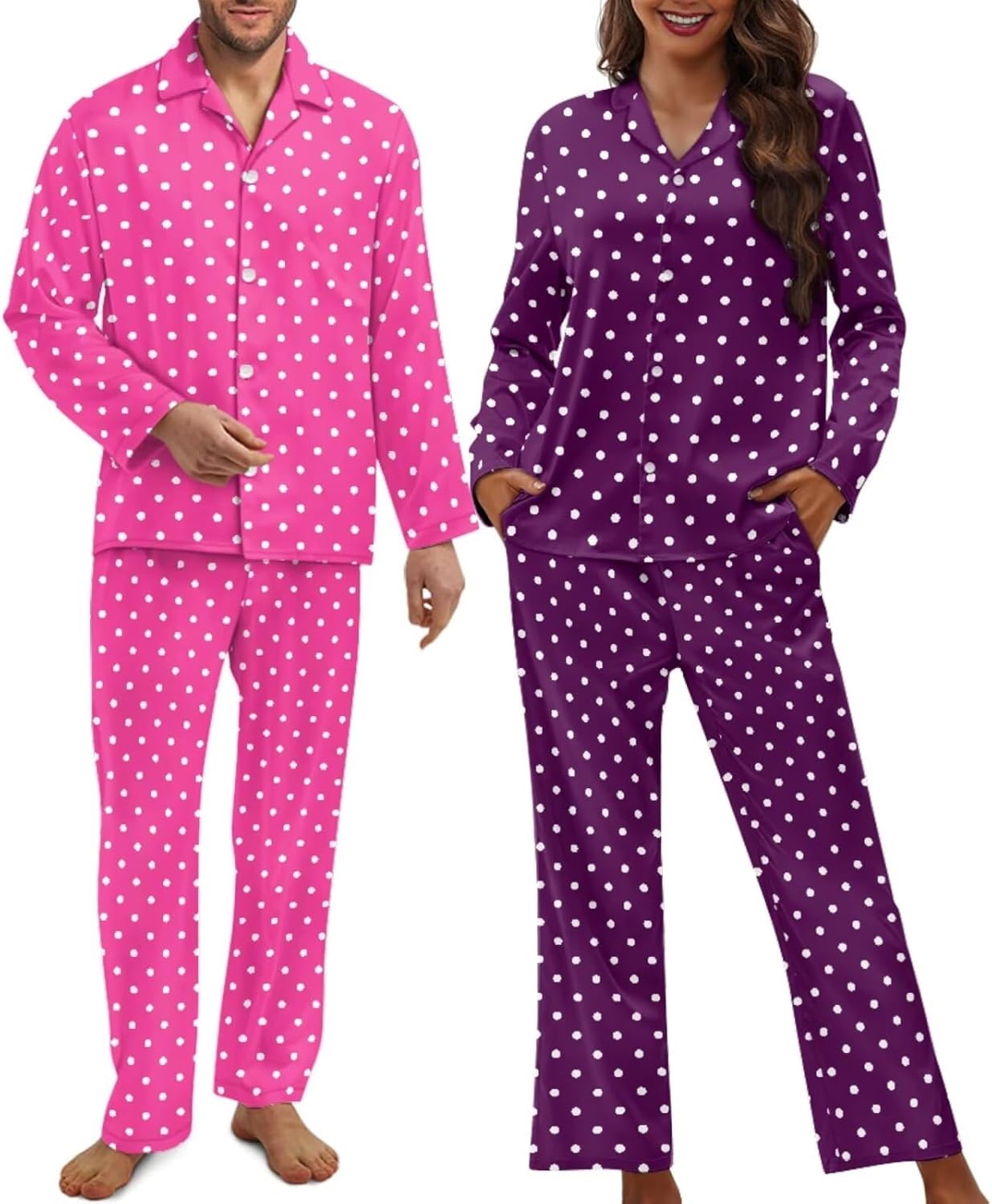 Matching Christmas Pajamas for Family Matching Pjs for Couples Long Sleeve Button Down Top and Pant Winter Sleepwear