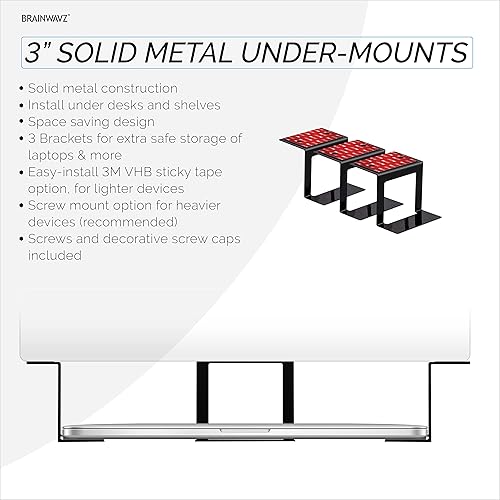 Miniatura 7 de BRAINWAVZ Portátil de metal para debajo del escritorio, soporte para caja de cables y router, adhesivo y atornillado, soporta dispositivos de hasta