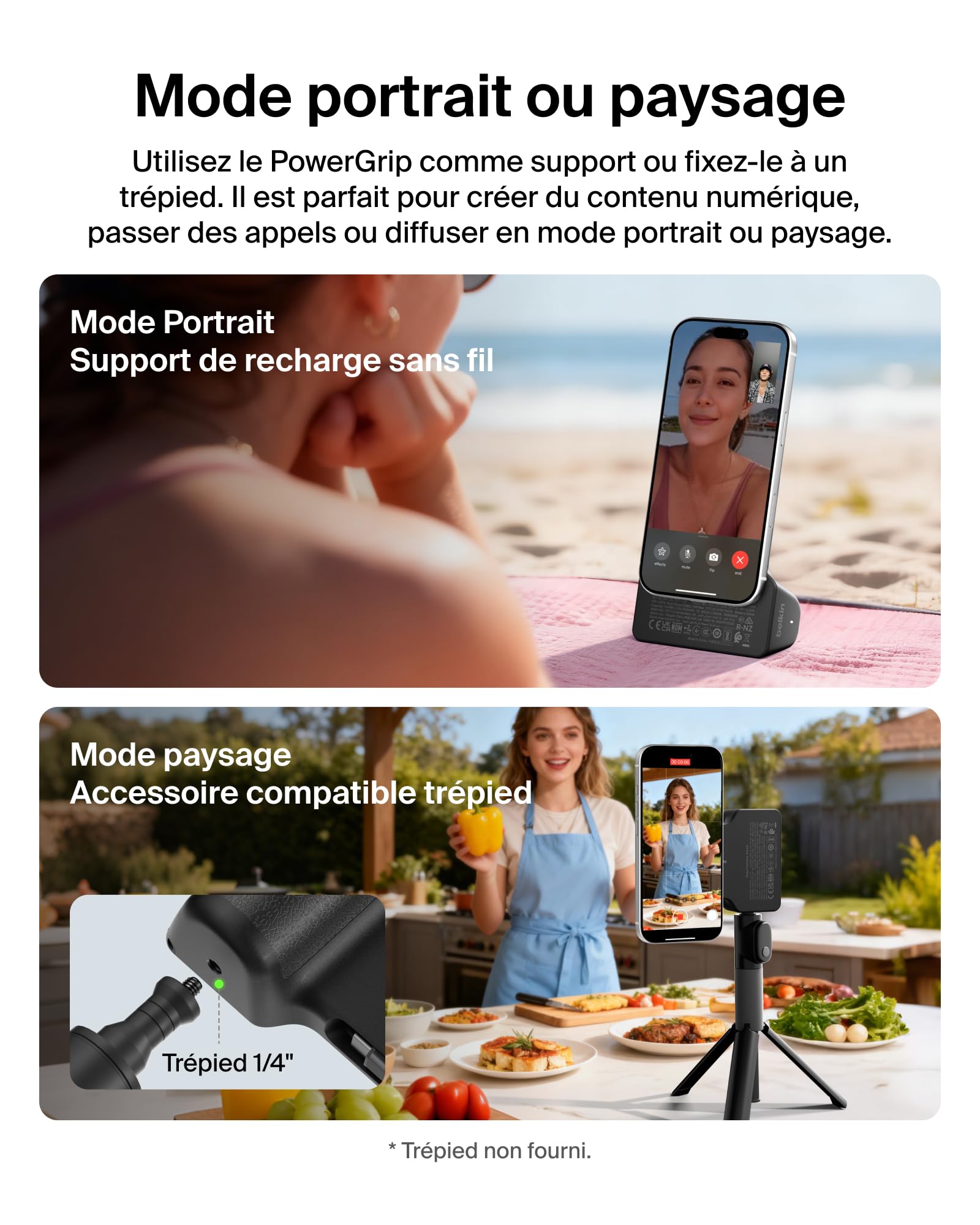 Belkin Stage PowerGrip, Poignée Photo Magnétique et Batterie Externe 9300mAh, Câble USB-C Rétractable, Connexion Bluetooth, Fixation pour Trépied, Écran LCD, Power Bank pour iPhone, Pixel et Plus