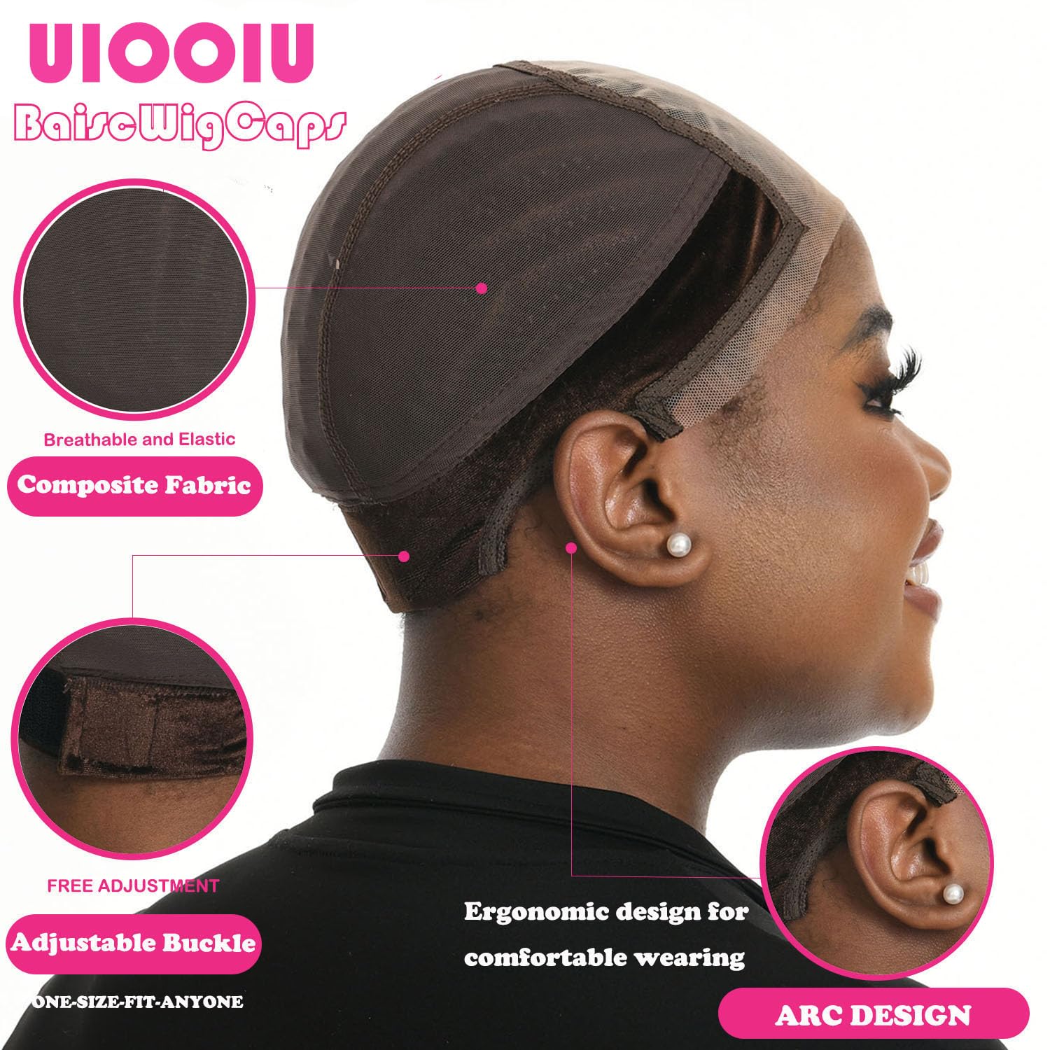 2 Pcs Lace Wig Grip Cap for Women 4x5 Lace Area Wig Caps for Women Non Slip with Headband to Keep The Wig In Place Adjustable Breathable Wig Cap (Brown 4x5 Lace Area,2 Caps per Pack, Large Size)
