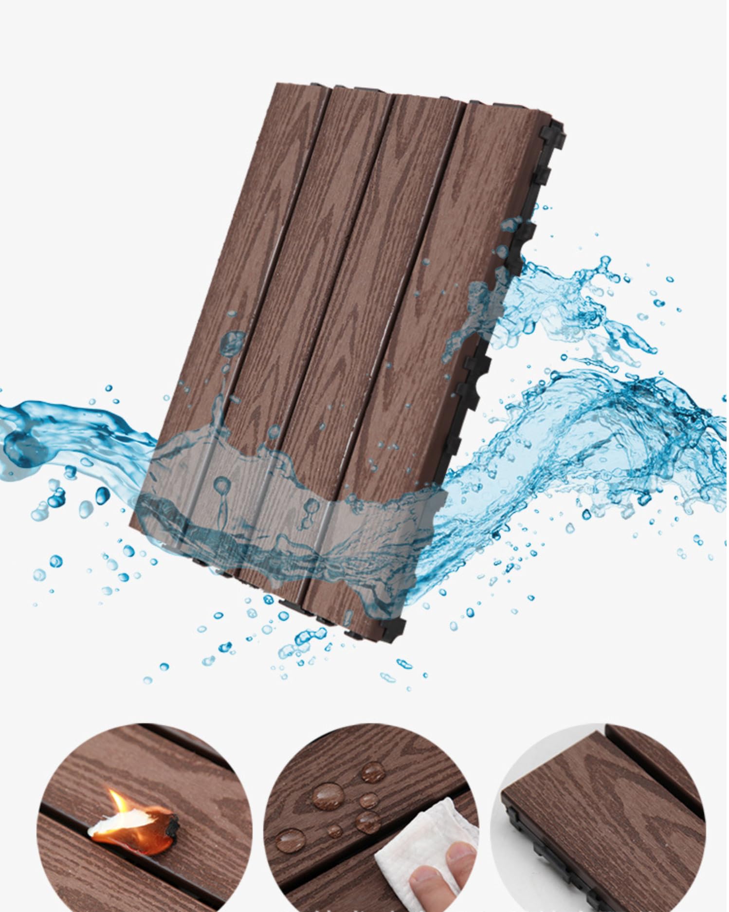 RHP 12 baldosas de madera WPC de alta calidad para terraza, sistema de conexión, 30 x 60 cm, fácil de colocar, resistente al agua, resistente a la corrosión (25-18)