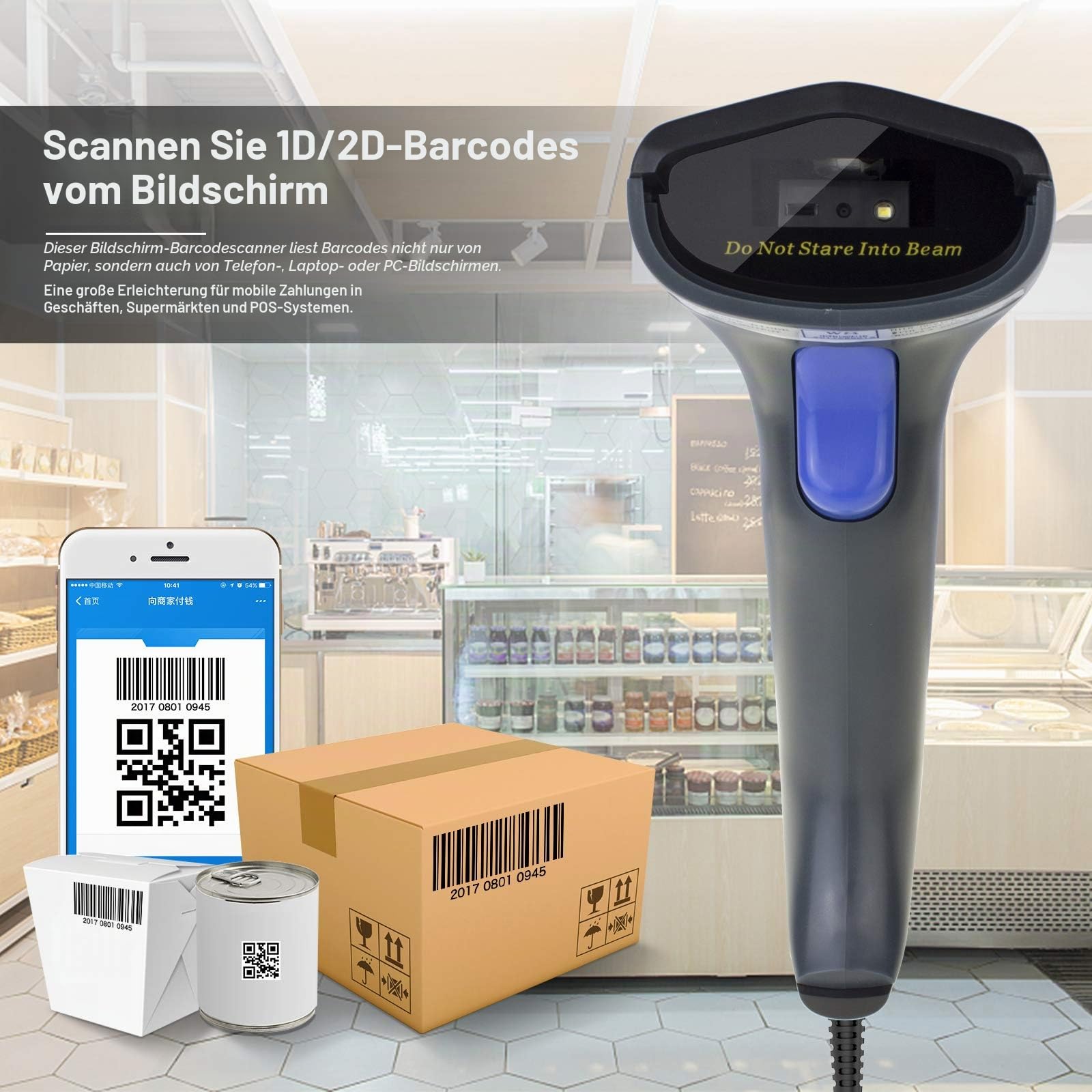 NETUM Kabelgebundener 2D QR Barcode-Scanner - Handheld Automatischer Omnidirektionaler Barcode-Leser/Imager (QR, PDF417, GS1 Data Matrix) mit USB-Kabel W9