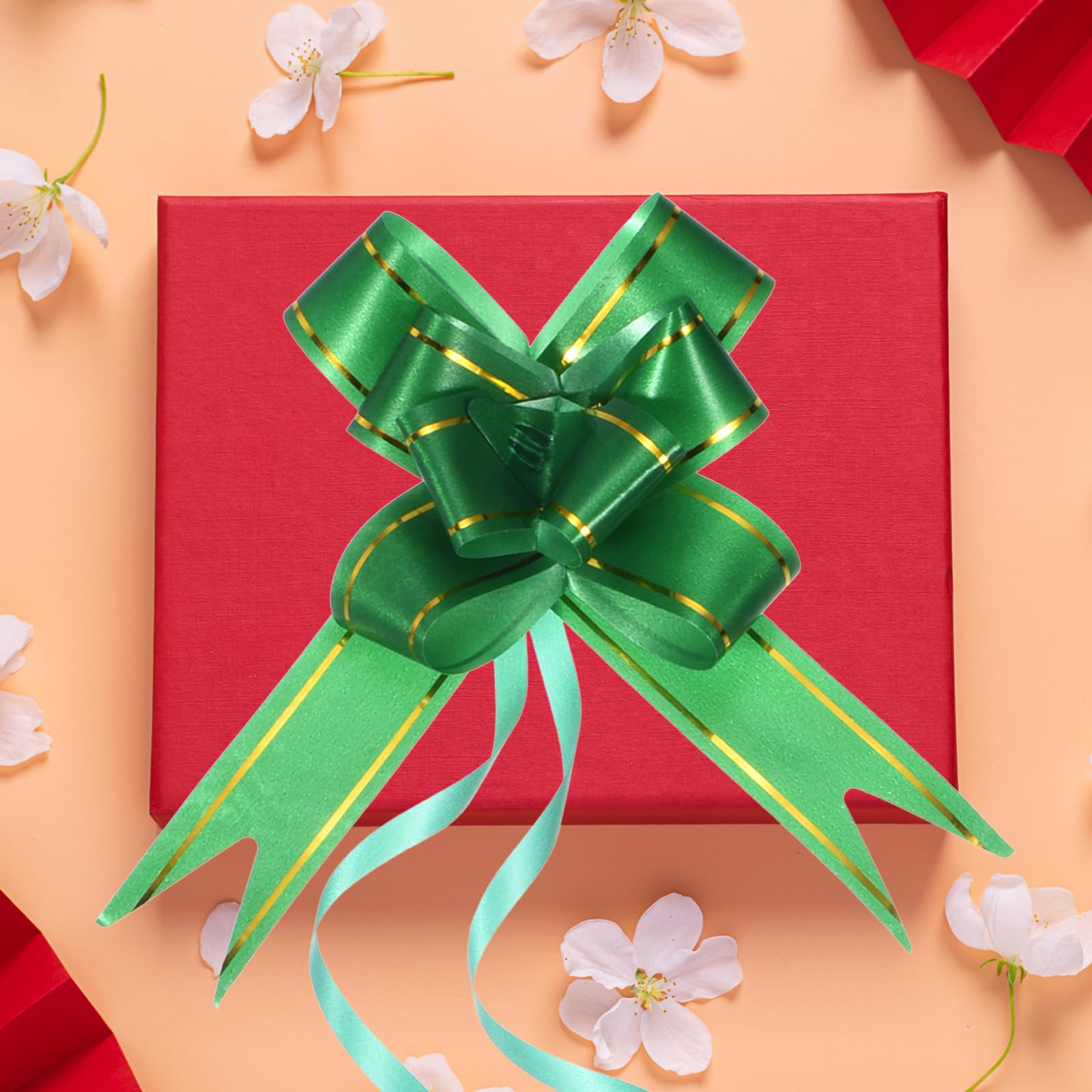 M METERXITY 40 Pack Pull Bows - Gold Thread Style Present Wrap String Bow, (2.8" Dark Green) - Image 2