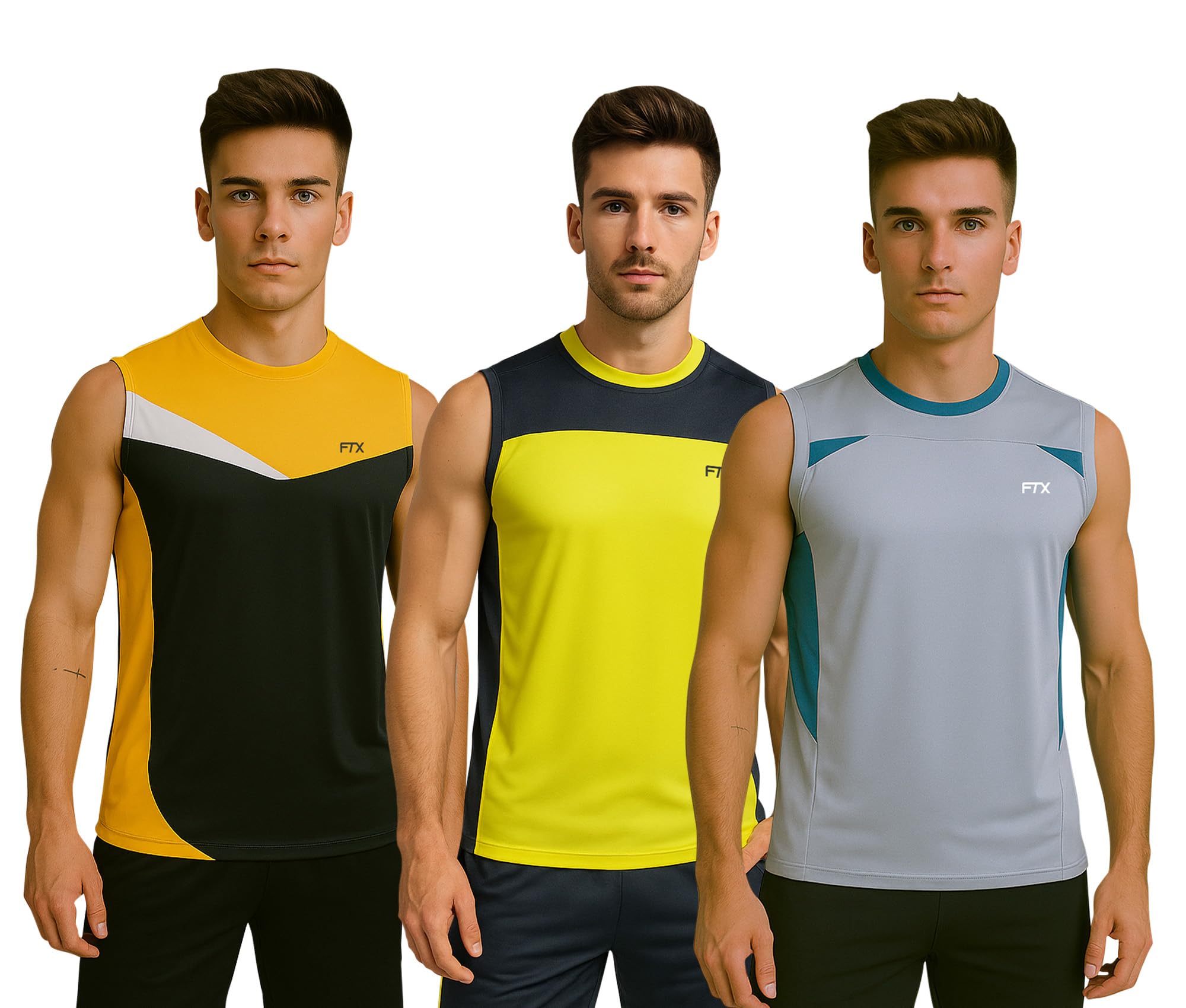 ftx Drifit Round Neck Colorblock Sleeveless Activewear Sports Casual Tshirt for Men (Pack of 3)-picture-13