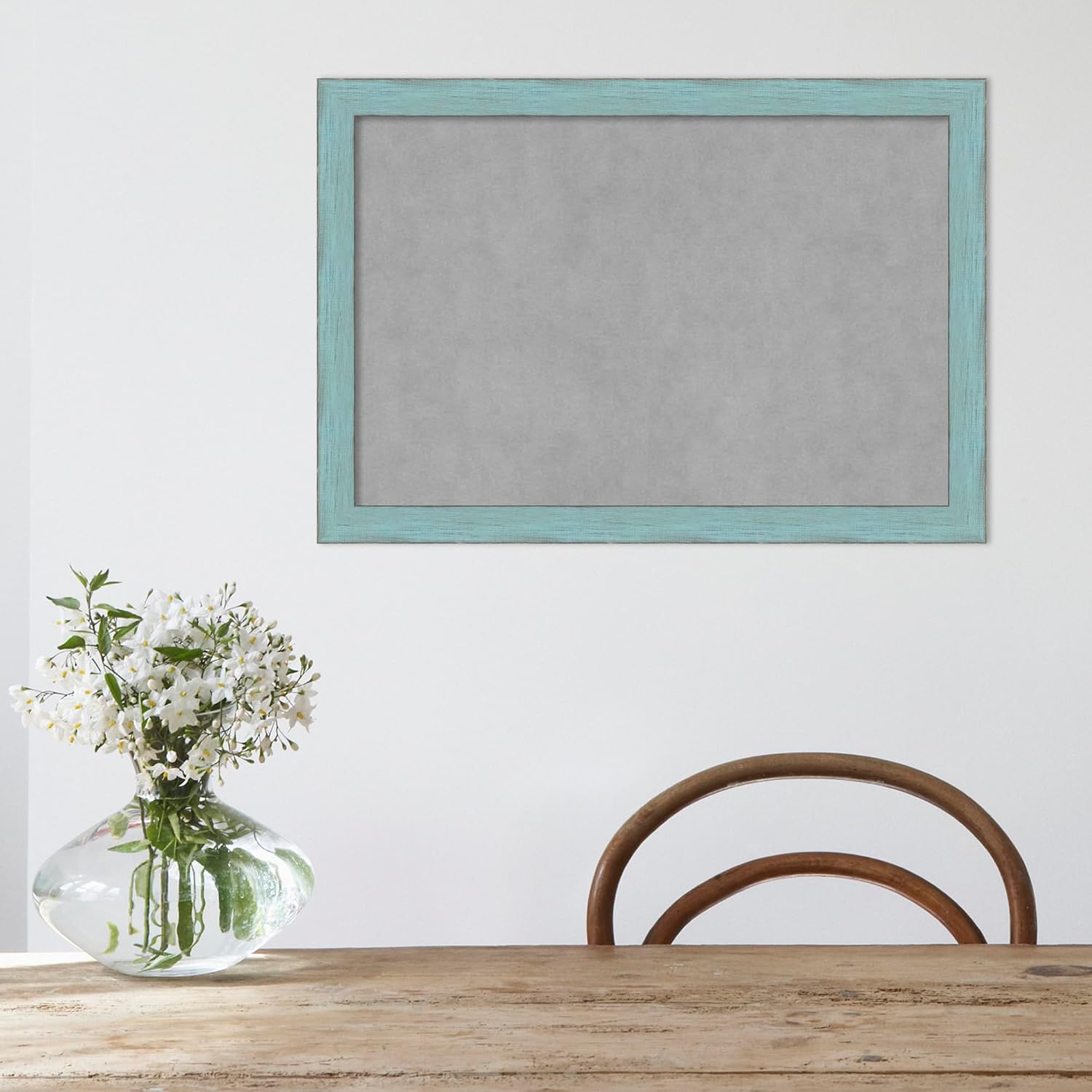 Amanti Art Blue Framed Magnetic Board 18x26 Medium Vision Board for use with Magnets, 100% Metal Sheet to Display Items as Office Decor or for Home Organization in mudroom, Kitchen or Kids Room