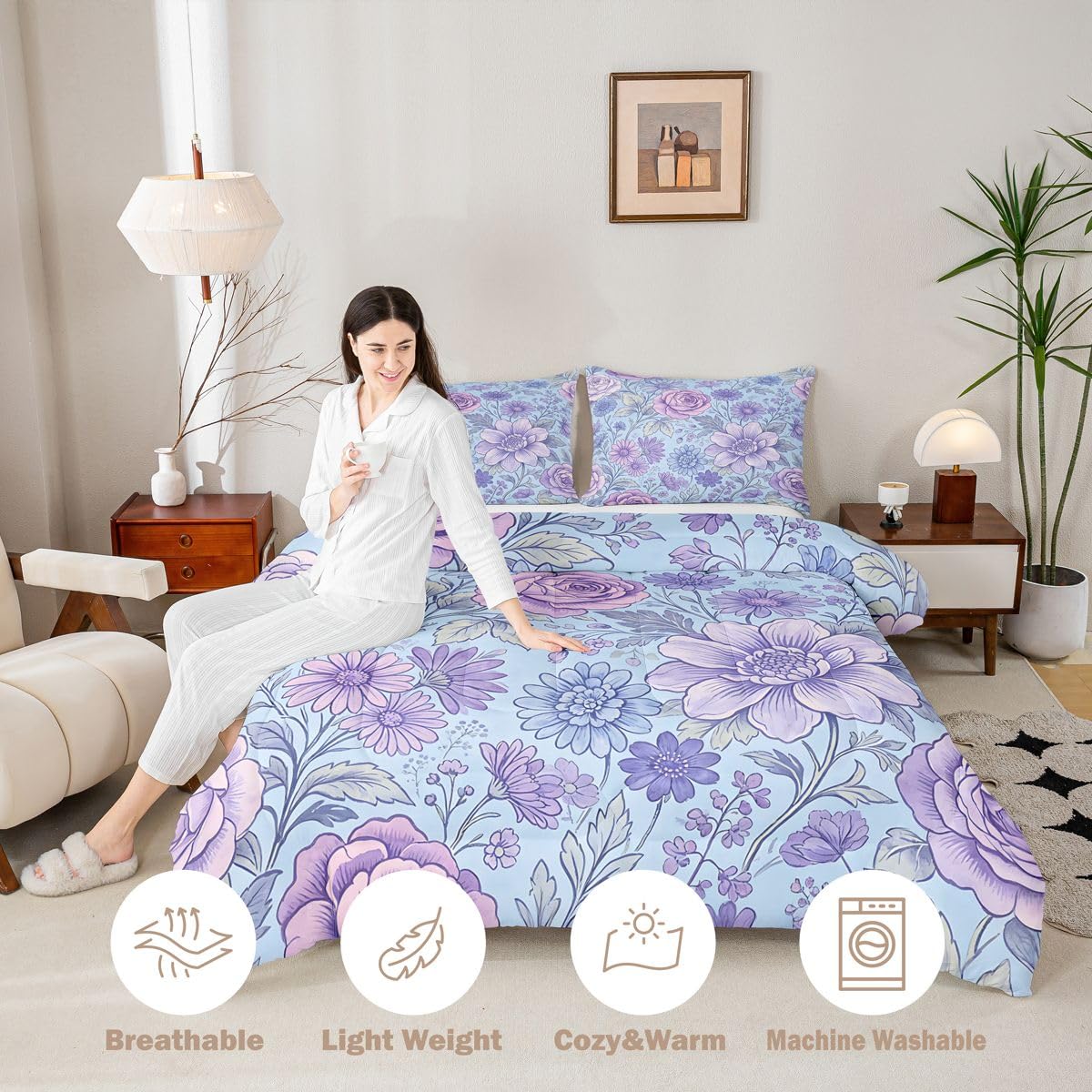 Homewish Czeska Etniczna Kwiatowa Niebieska Fioletowa Poszwa Podwójna 3 Sztuki