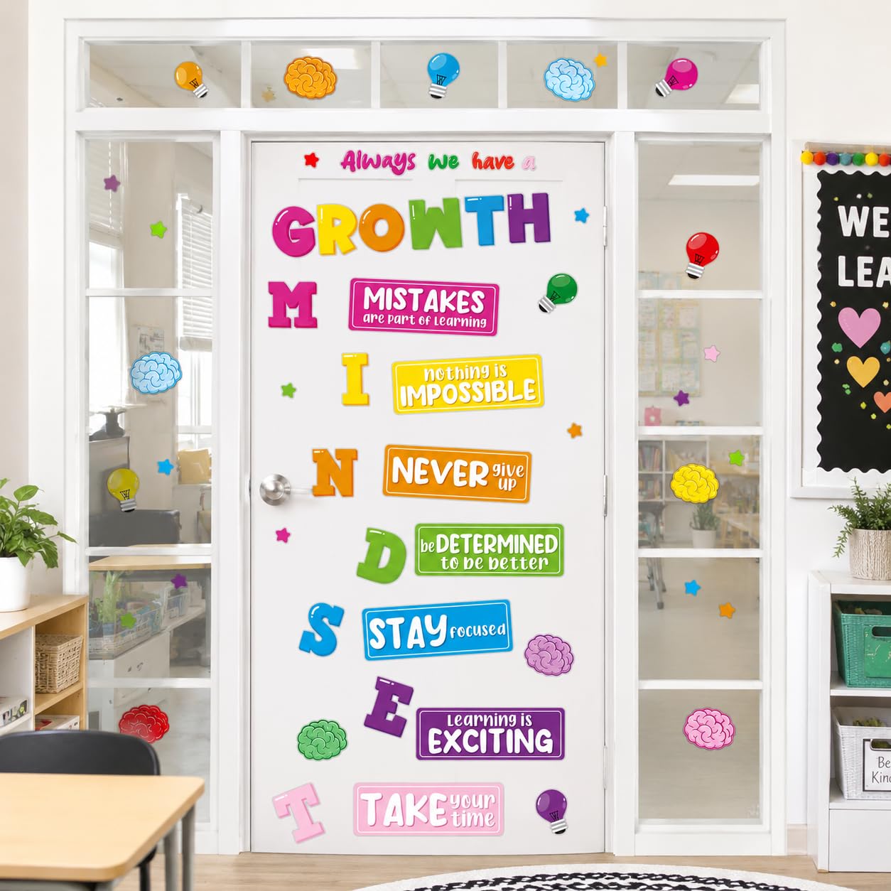 Cinrobiye Growth Mindset Classroom Decorations Stickers,Banner Posters Window Door Clings Stickers for Teachers,Bulletin Board and Wall Decor for Back to School Preschool Elementary Middle School โ image 1