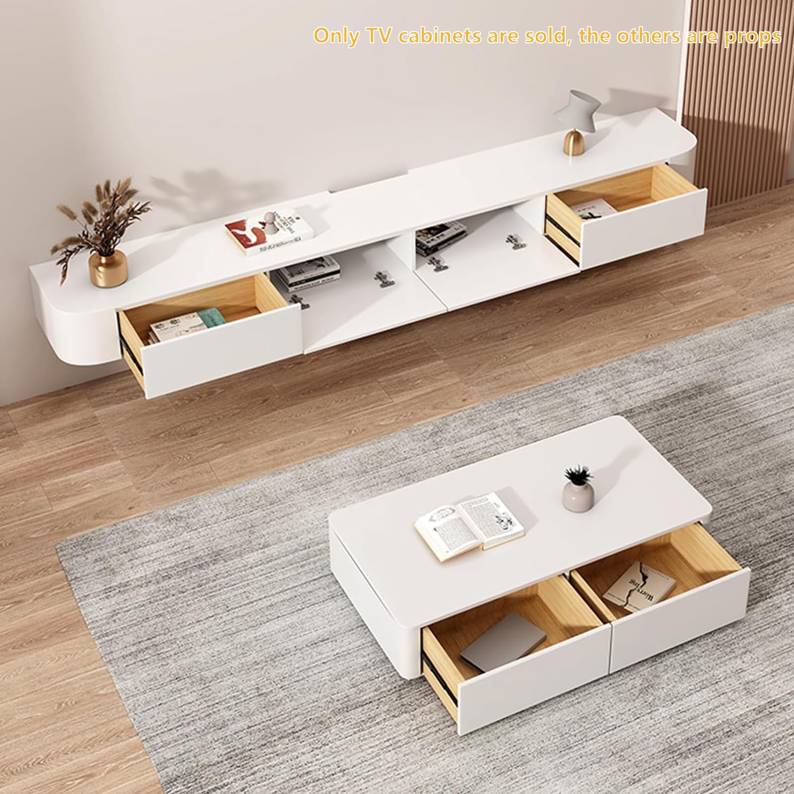 Moderner schwebender TV-Schrank Tv Cabinet for Living Room mit Schublade zur Aufbewahrung Holz Tv Lowboard Hängend Geeignet für Wohnzimmer oder Schlafzimmer (Weiß, 240cm/94.5in)
