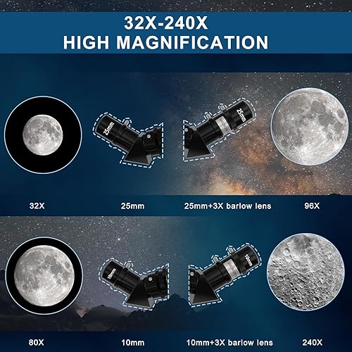 Miniatura 4 de Telescopio para adultos Astronomía, 3.543 in Apertura 31.496 in Telescopios refractores para niños y principiantes, (32X-400X) Telescopio de alta