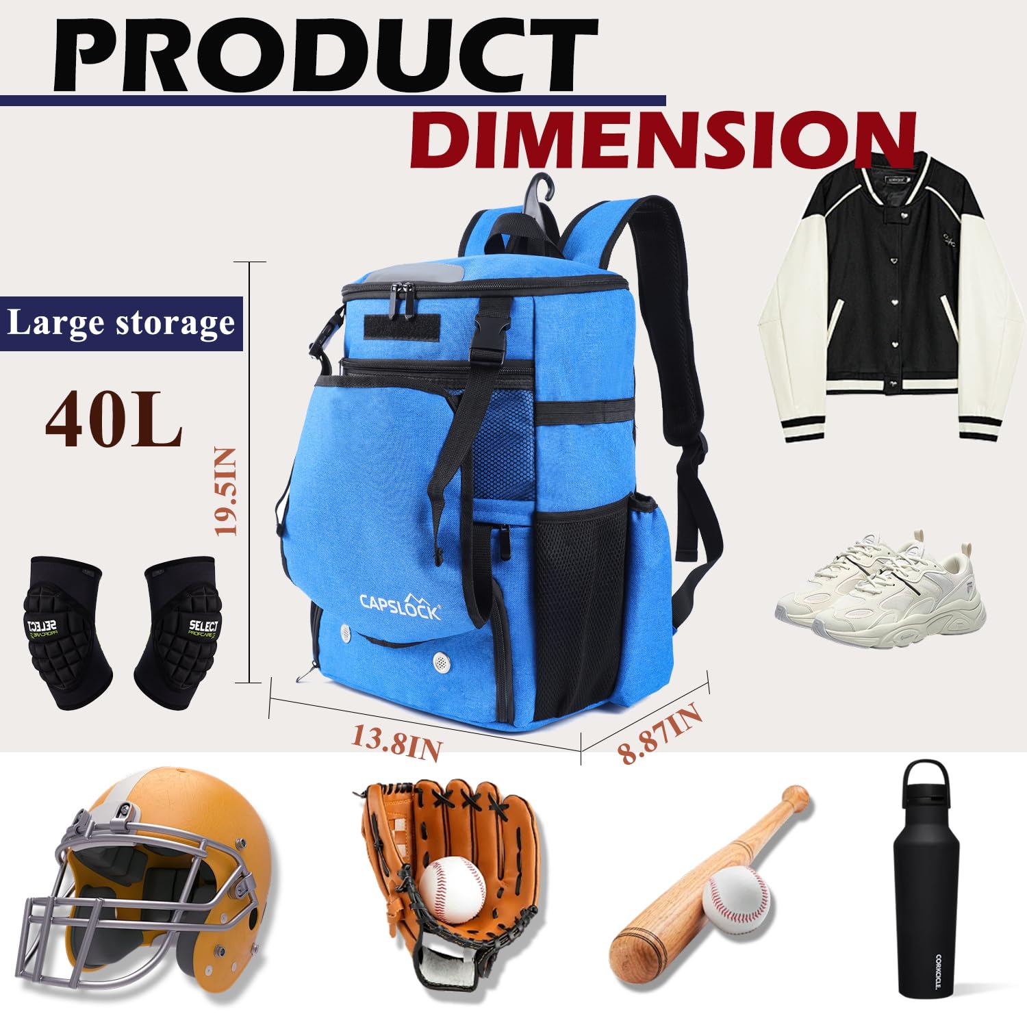 Sac à Dos De Baseball DAFISKY - Grande Capacité 30 L - Compartiment à