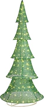 Led Outdoor Yard Christmas Tree Decoration,6FT Christmas Tree Yard Decorations, Pull Up Xmas Tree with 200 LED Warm White Lights for Xmas Outdoor Indoor Decor Lighted Holiday Displays