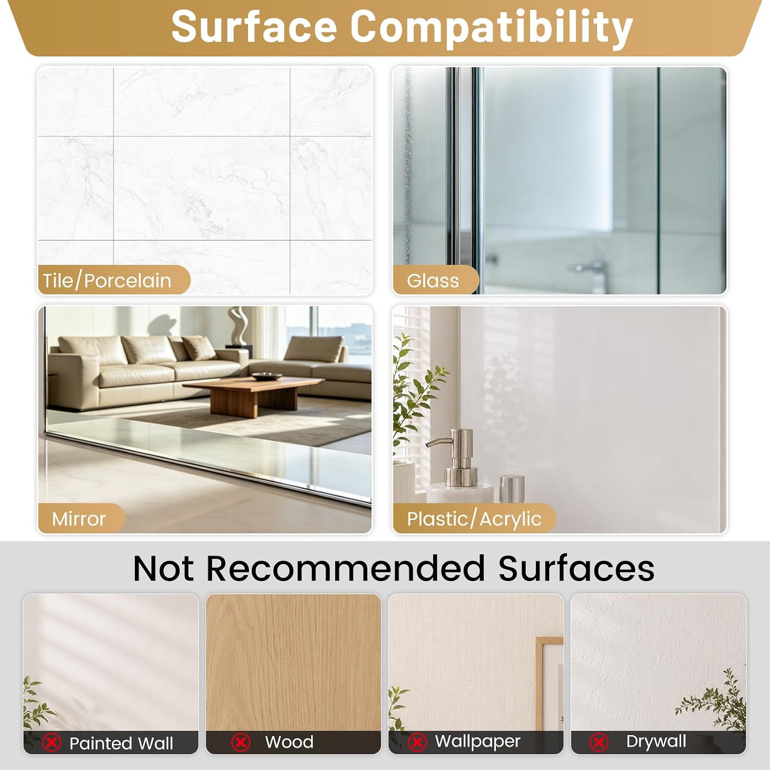 Upgraded Suction Cup Hooks for Shower, No-Drill Bathroom Hooks for Hanging Towels, Robes & Loofah - Mount on Kitchen Walls, Window, Glass, Mirror, Tile & Smooth Surfaces (2 Pack, Gold Tone)