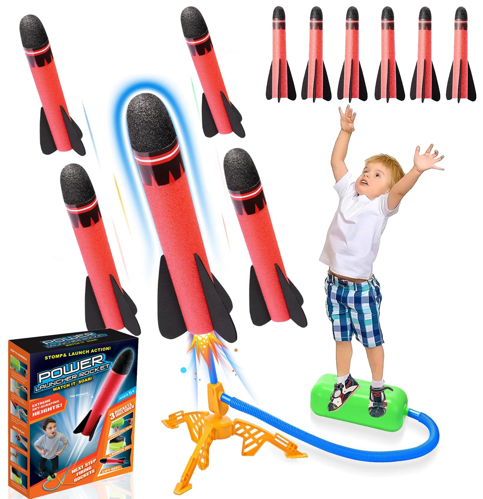 Razzo Spaziale Giocattolo,Giochi Da Giardino Per Bambini,Con 6 Razzi Di Schiuma,Lanciarazzi Giocattolo, Razzo Ad Aria,Giochi Da Esterno Per Bambini,Bambini Regali Pasqua Natale Compleanno