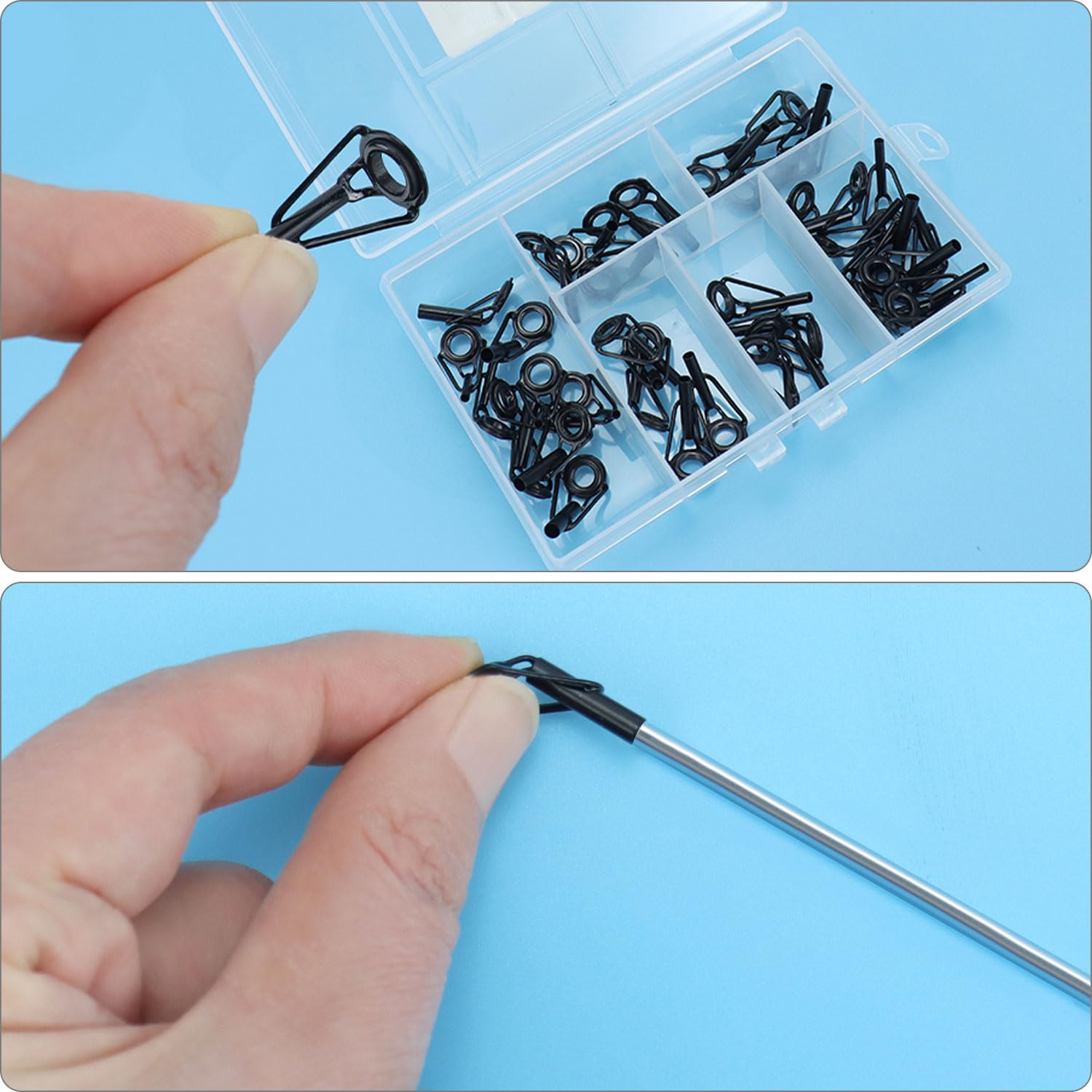 QWORK® 40 Piezas Anillos de Punta de Caña de Pescar 8 Tamaños Cerámica Acero Inoxidable