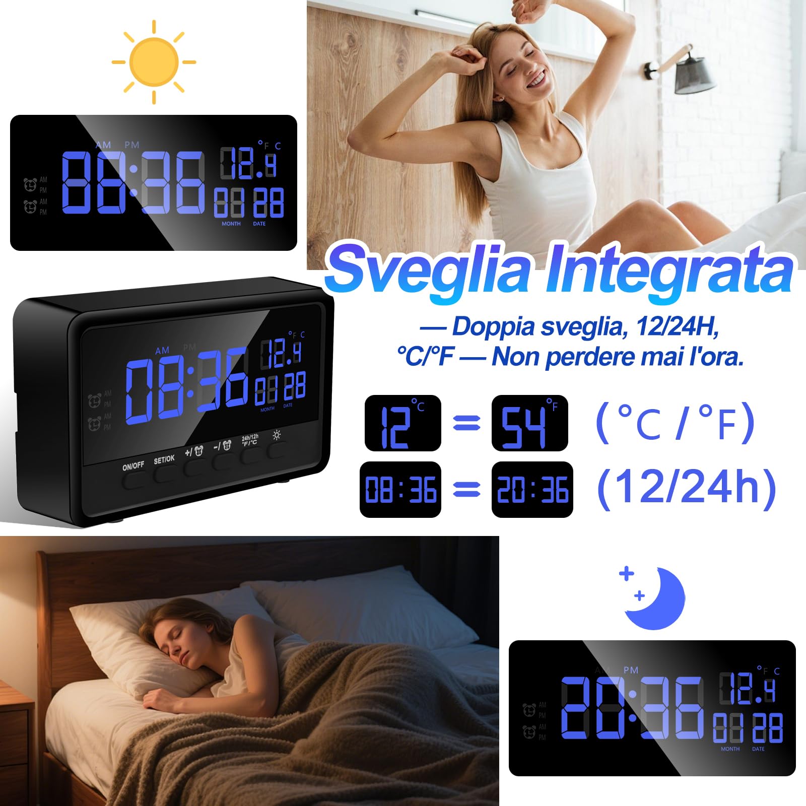 Mini Telecamera Spia Nascosta WiFi, 1080P, Visione Notturna | Dual-band 2.4/5 GHz, grandangolo 120°, rilevamento movimento, sveglia 2 in 1, luminosità, microSD 128 GB, invisibile