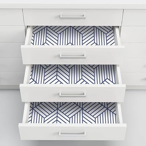 Miniatura 8 de WENMER Papel tapiz hexagonal geométrico de 17.71 pulgadas x 236 pulgadas, papel tapiz adhesivo azul y blanco, papel de contacto autoadhesivo