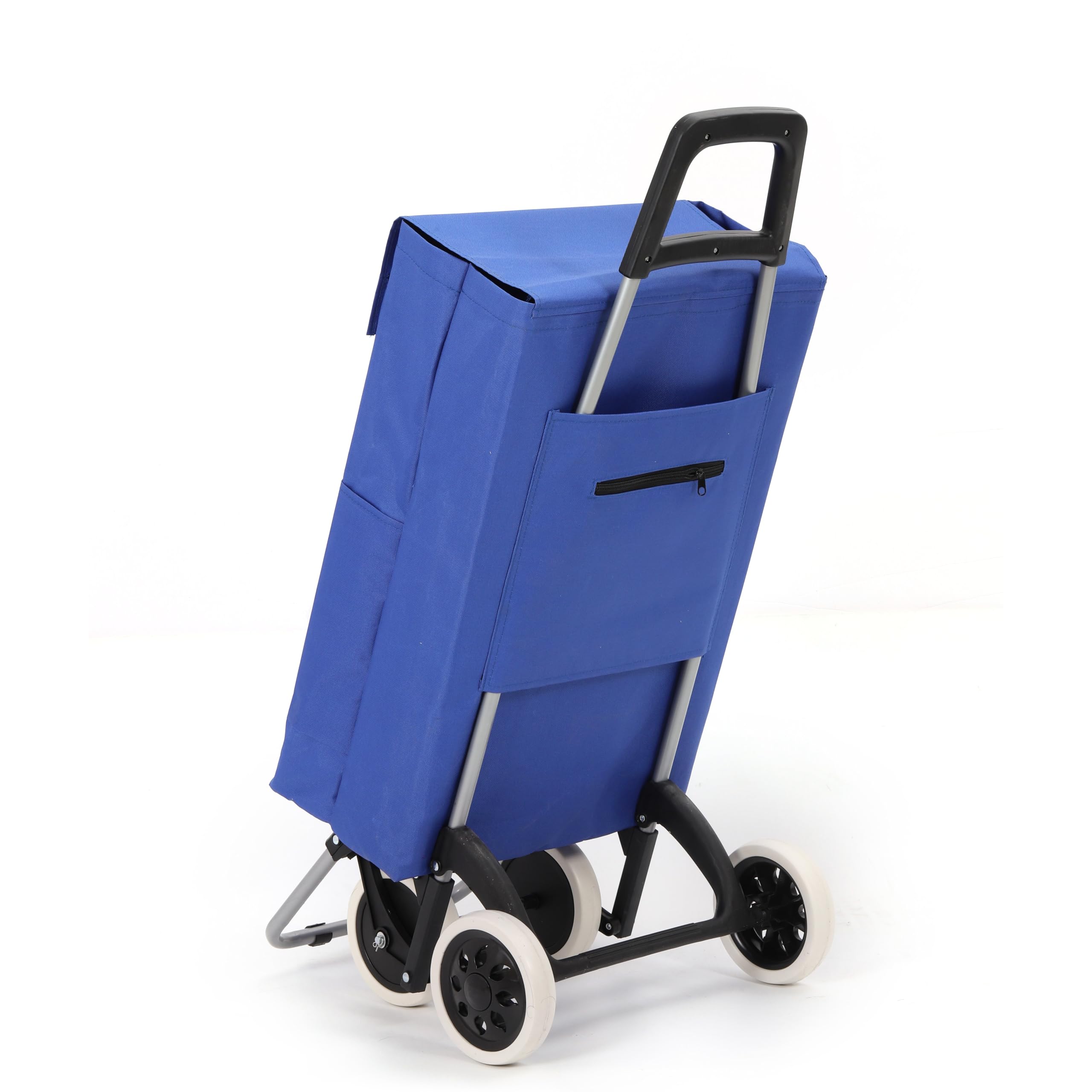 Trolley per la spesa pieghevole da 40 litri idrorepellente, Shopping Trolley, carrello della spesa pieghevole, borsa per la spesa con 4 ruote, cestino per la spesa con ruote (Blu/Bianco)