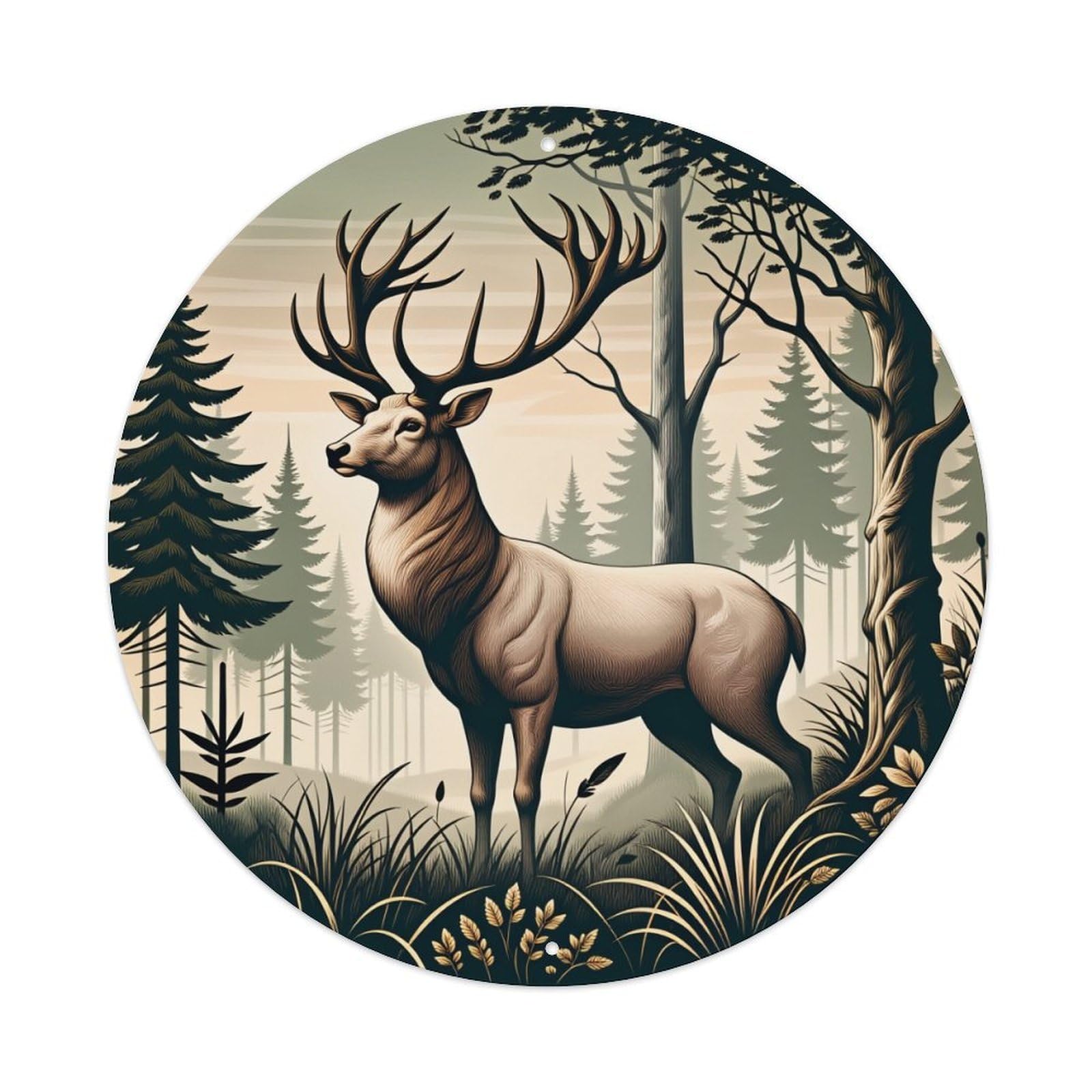 Deer Forest Tree Grass Sky Round Tin Sign Vintage Style Metal Sign Home Bar Garden Wall Plaque Decor Metal Poster 8x8 Inch