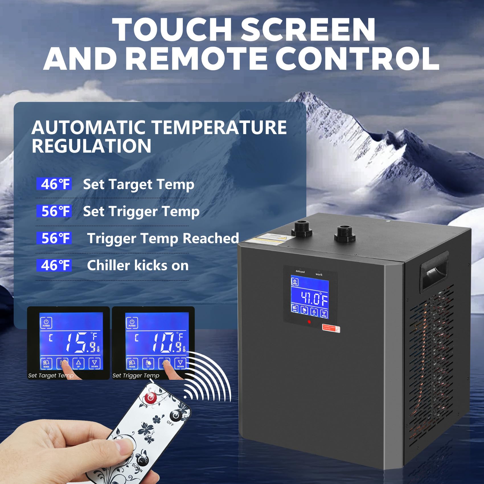 Ice Bath Water Chiller for Cold Plunge Tubs, 1/3HP Ice Bath Chiller, Water Chiller System for Cold Plunge Tubs,Fish Tank?87gal Chiller with LED Display, Pipe, Water Pump, Remote Control (87gal/300L)