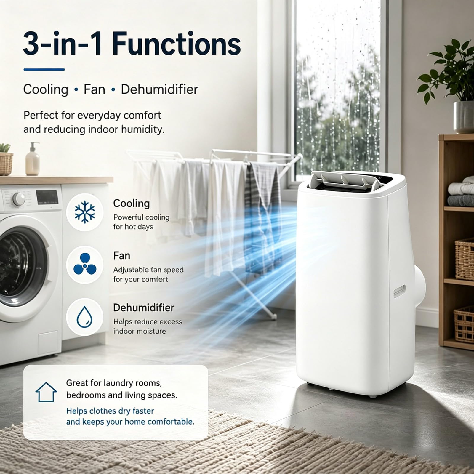 Condizionatore Portatile 18000 BTU con Telecomando unità AC Mobile 4 in 1 per Soggiorno Ufficio Domestico Palestra Raffreddamento Rapido Riscaldamento per Ampi Spazi Fino 350 Piedi B