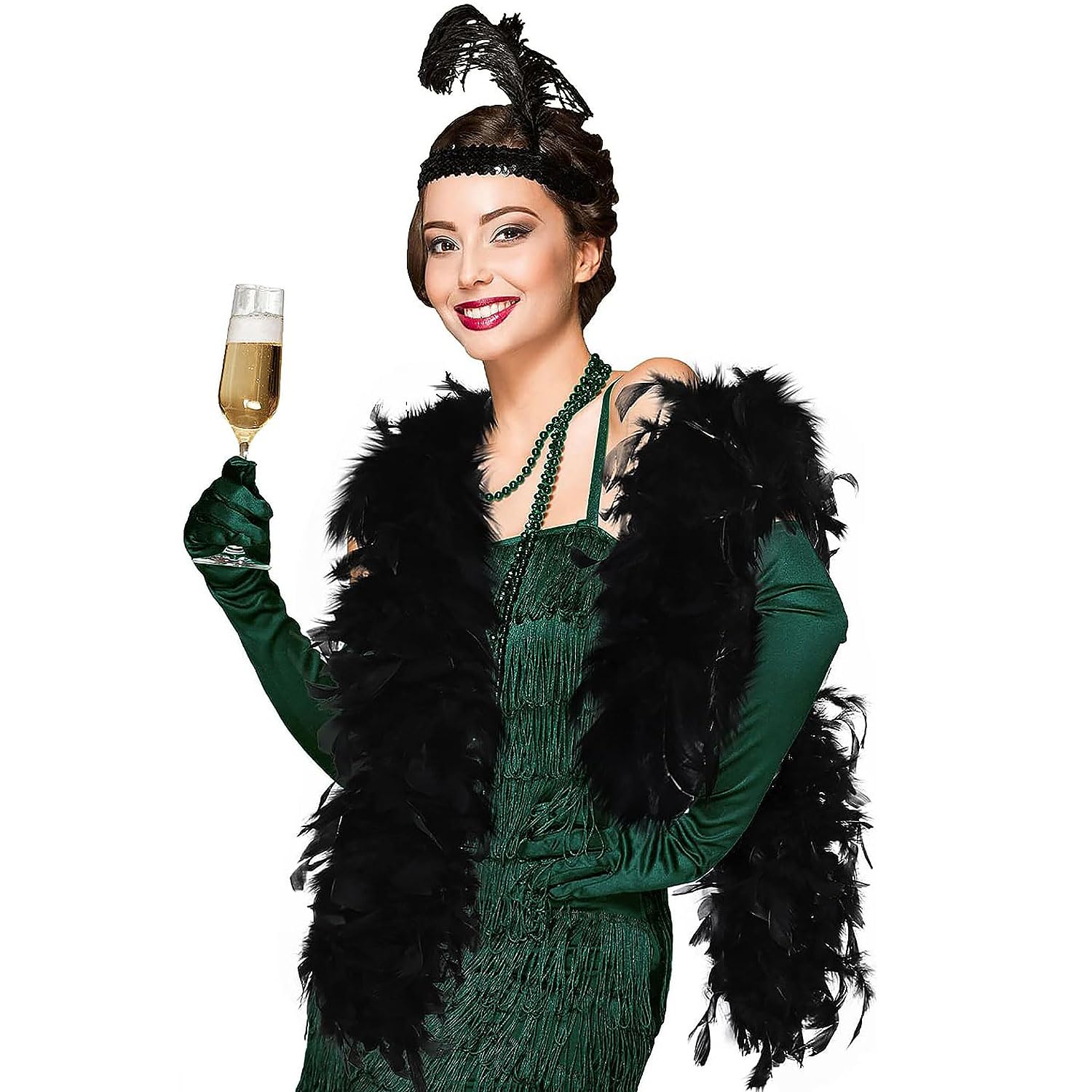 The Fancy Dress Womens Feather Boas - 60G Thick Hen Night Flapper Accessory For Wedding Christmas Concert UK (Black) — image 1
