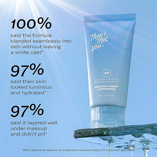 Miniatura 5 de Then I Met You Essence Light Protector solar, loción SPF 50 de amplio espectro PA+++, con ácido hialurónico, vegano, libre de crueldad, 1.69 oz