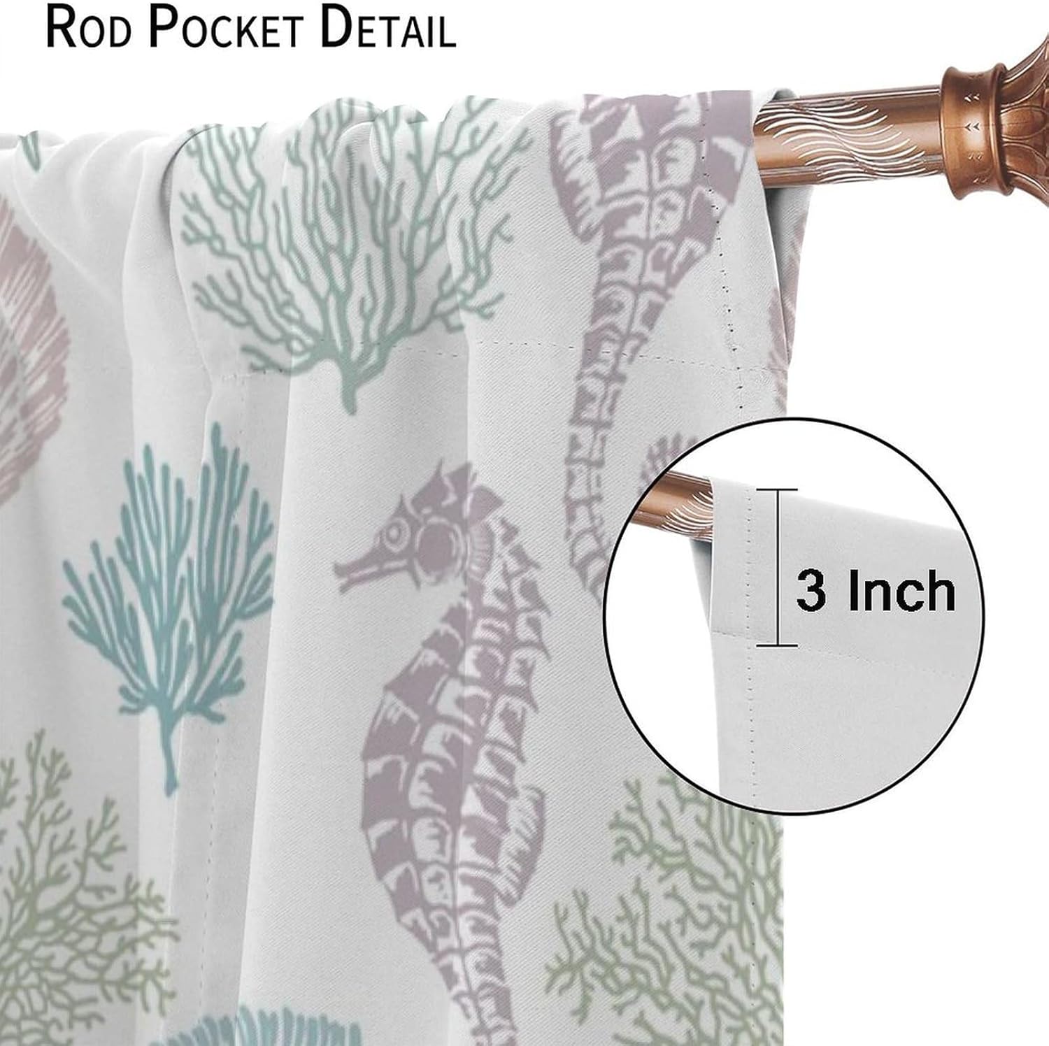 JESTRONRY Starfish Seashells Curtains,Seashell Coral Window Treatments Kids Bedroom Curtain, Ocean Beach Theme Home Decor Blackout Drapes 42x54in